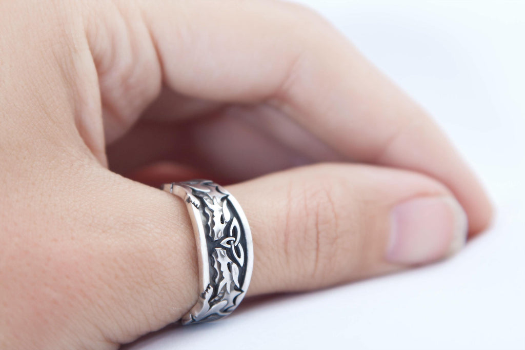 Two Dragons Celtic ring, Fantasy jewelry