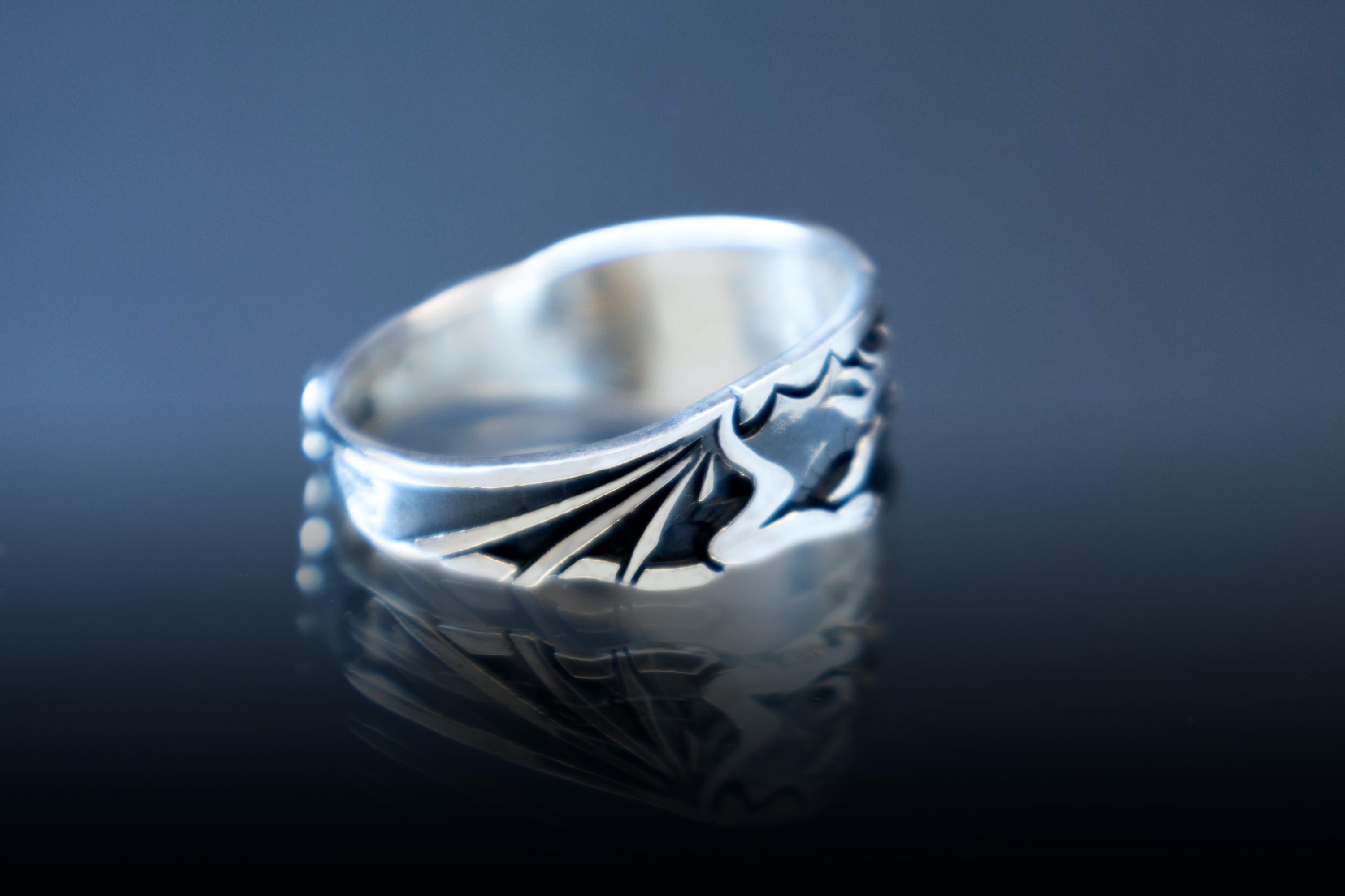 Unisex animal totem silver ring artisan jewelry