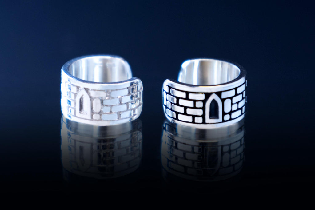 Sterling silver brick pattern ear cuff with medieval design