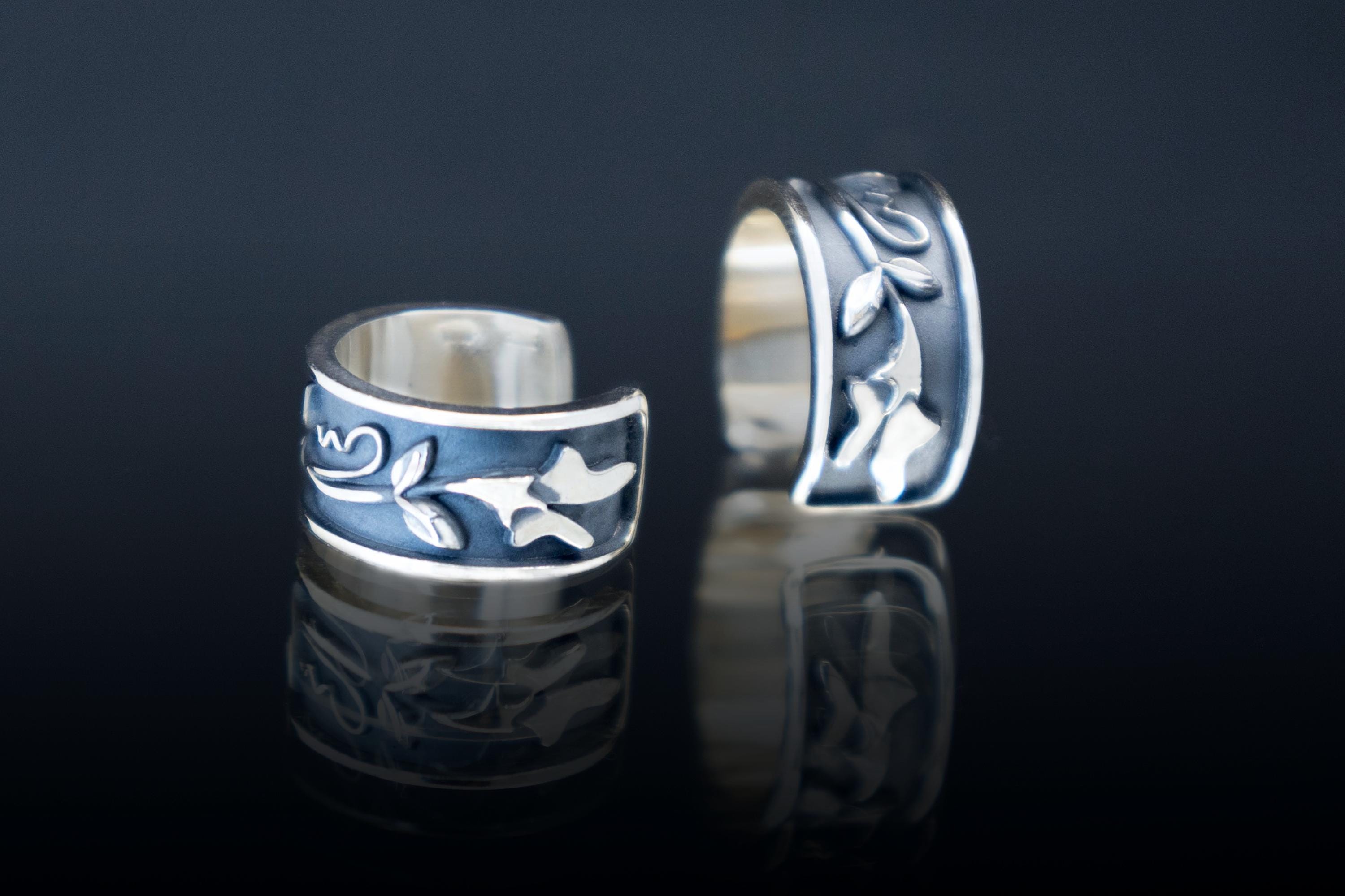 Silver ear cuff Sweet Pea  handmade botanical jewelry by DreamTower