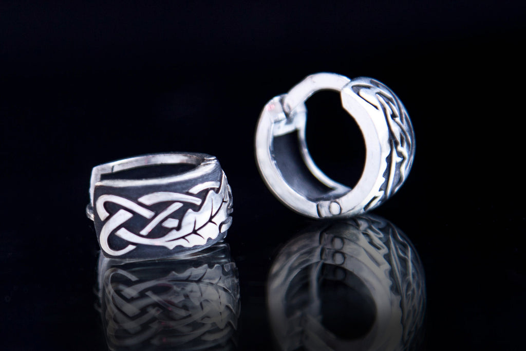 Asymmetrical oak leaf earrings, celtic fantasy style