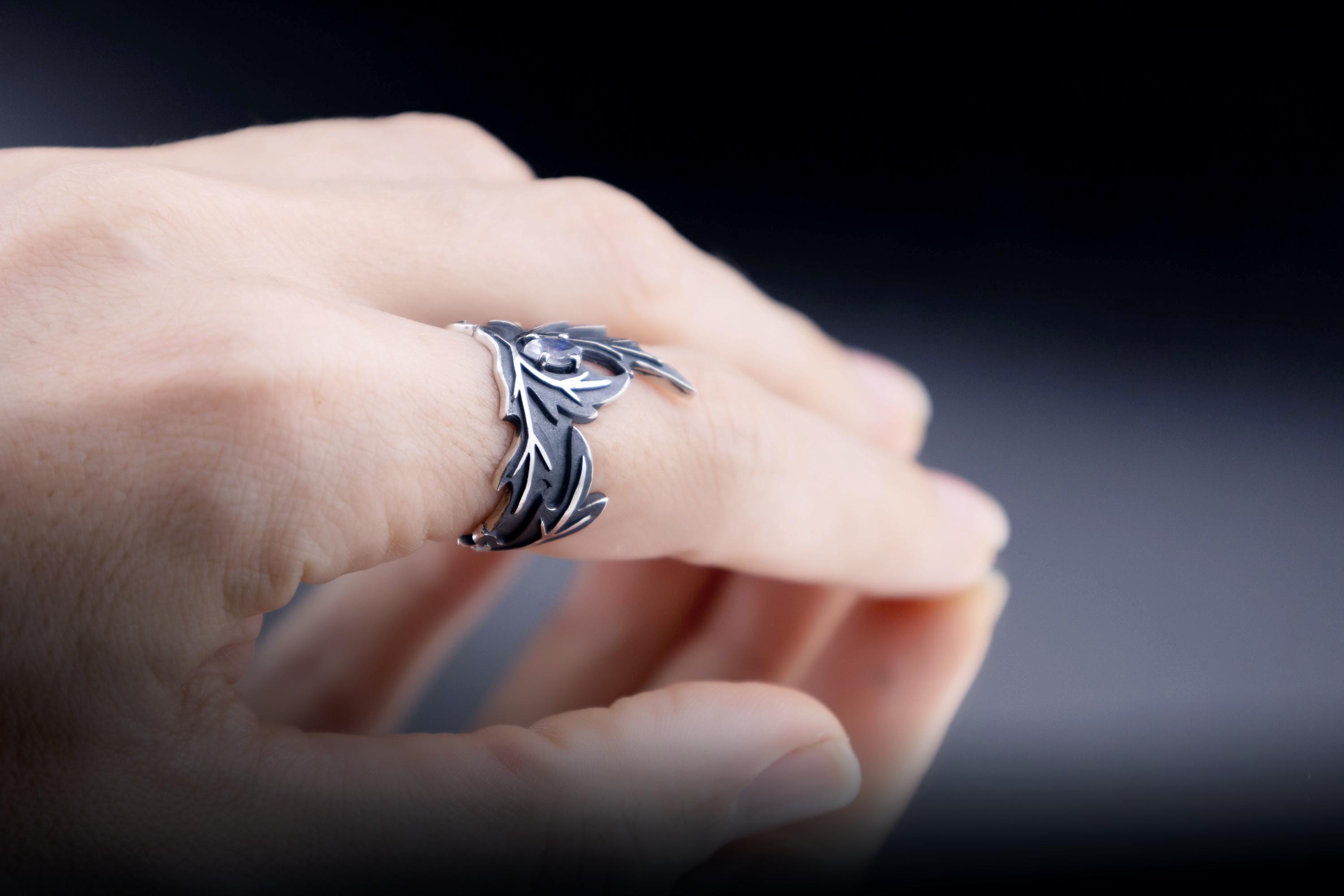 sterling silver botanical ring with moonstone