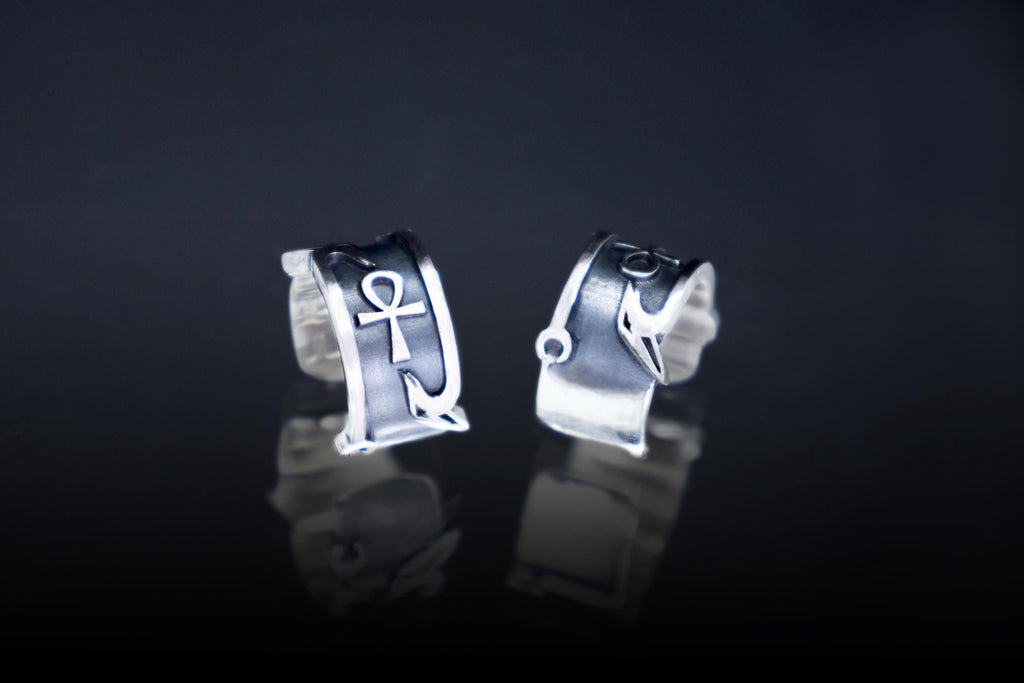 Unisex Ankh and Was ear cuff worn on ear