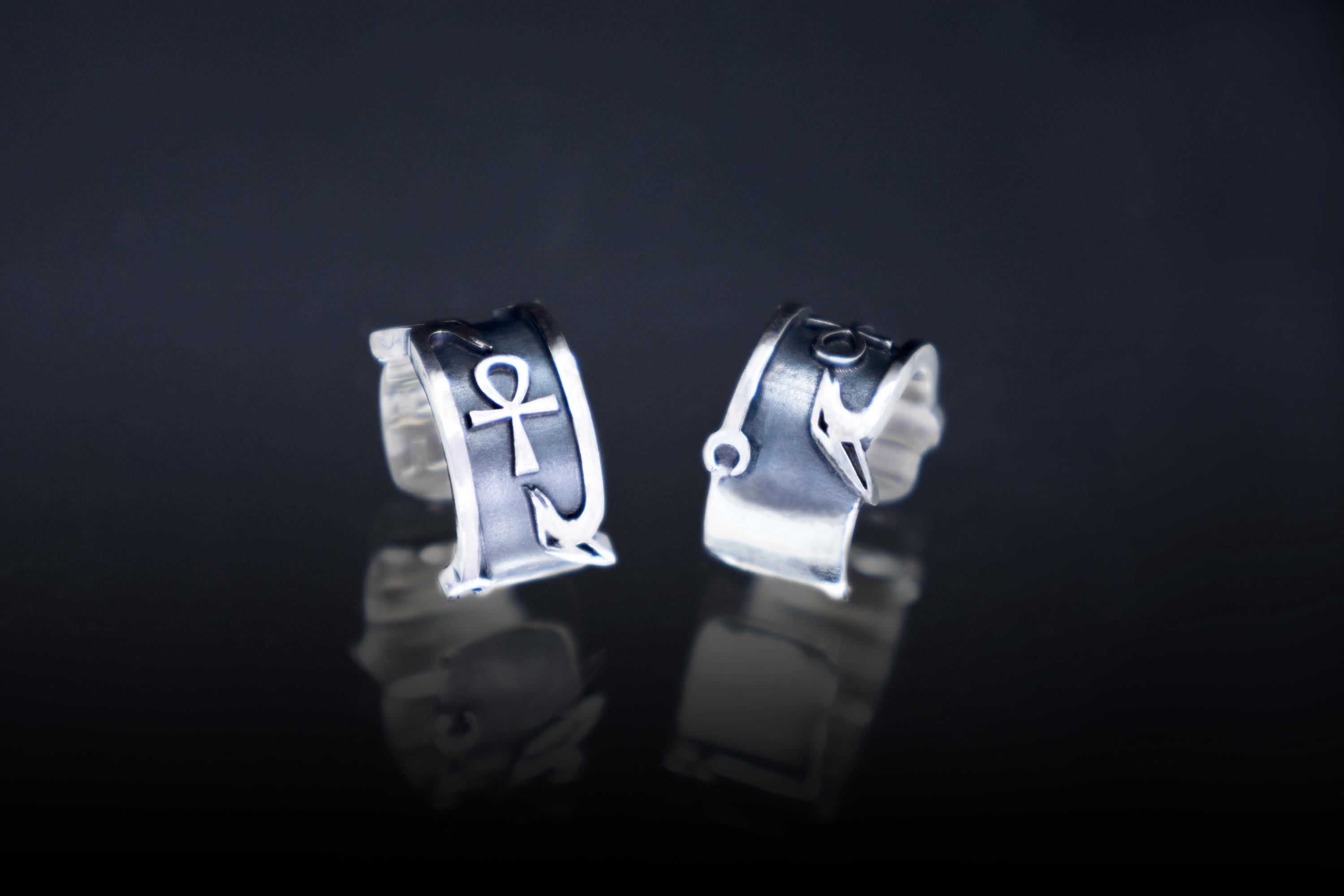 Unisex Ankh and Was ear cuff worn on ear