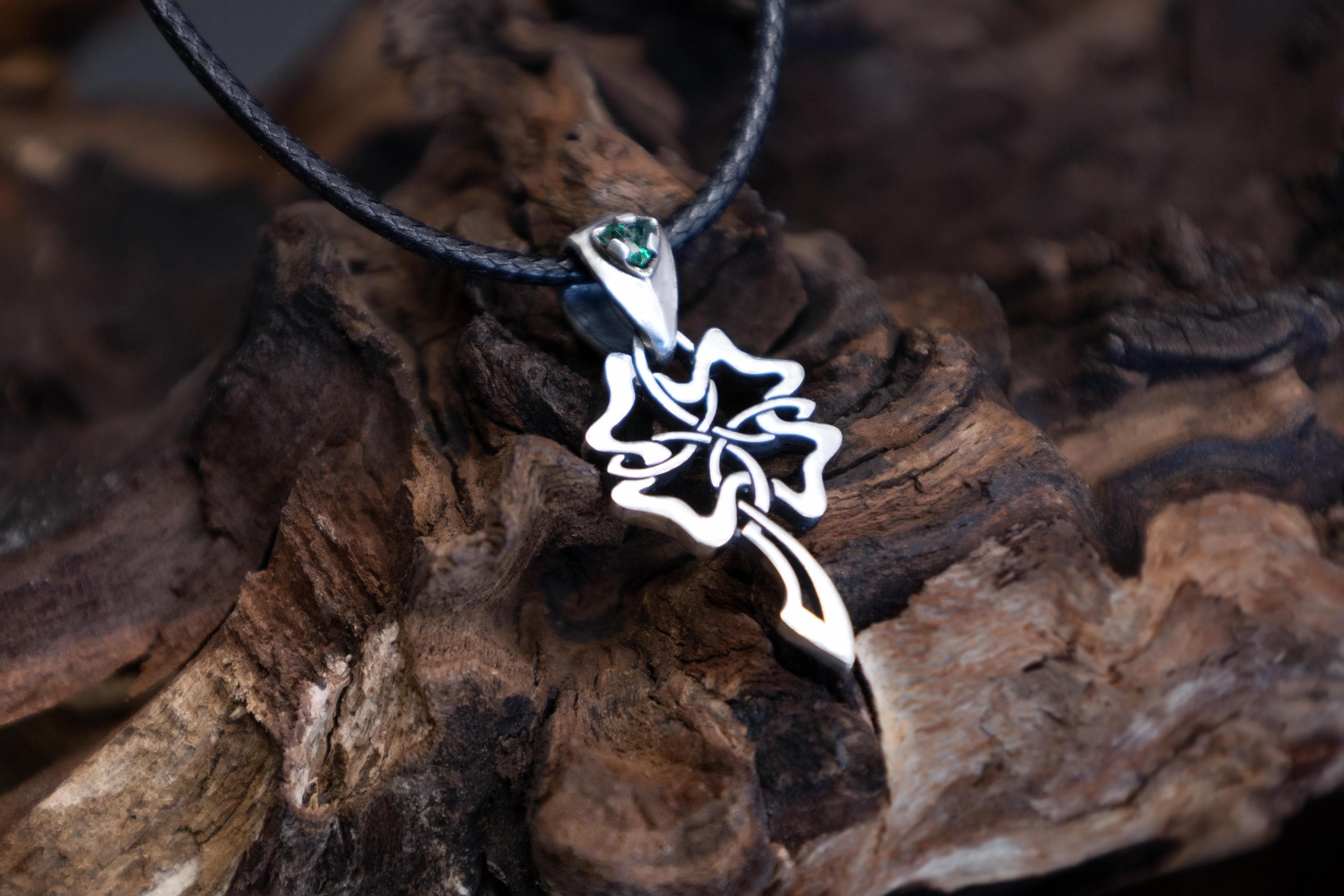 Green CZ Celtic pendant Celtic sterling silver jewelry