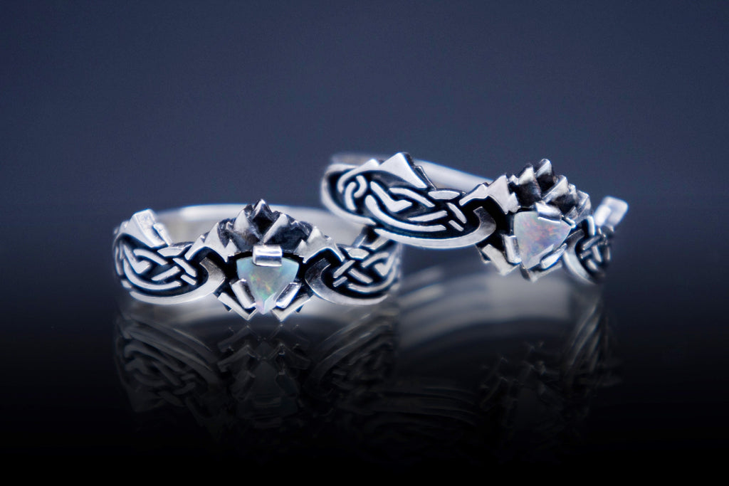 Sterling silver mountain roots ring with Ethiopian opal