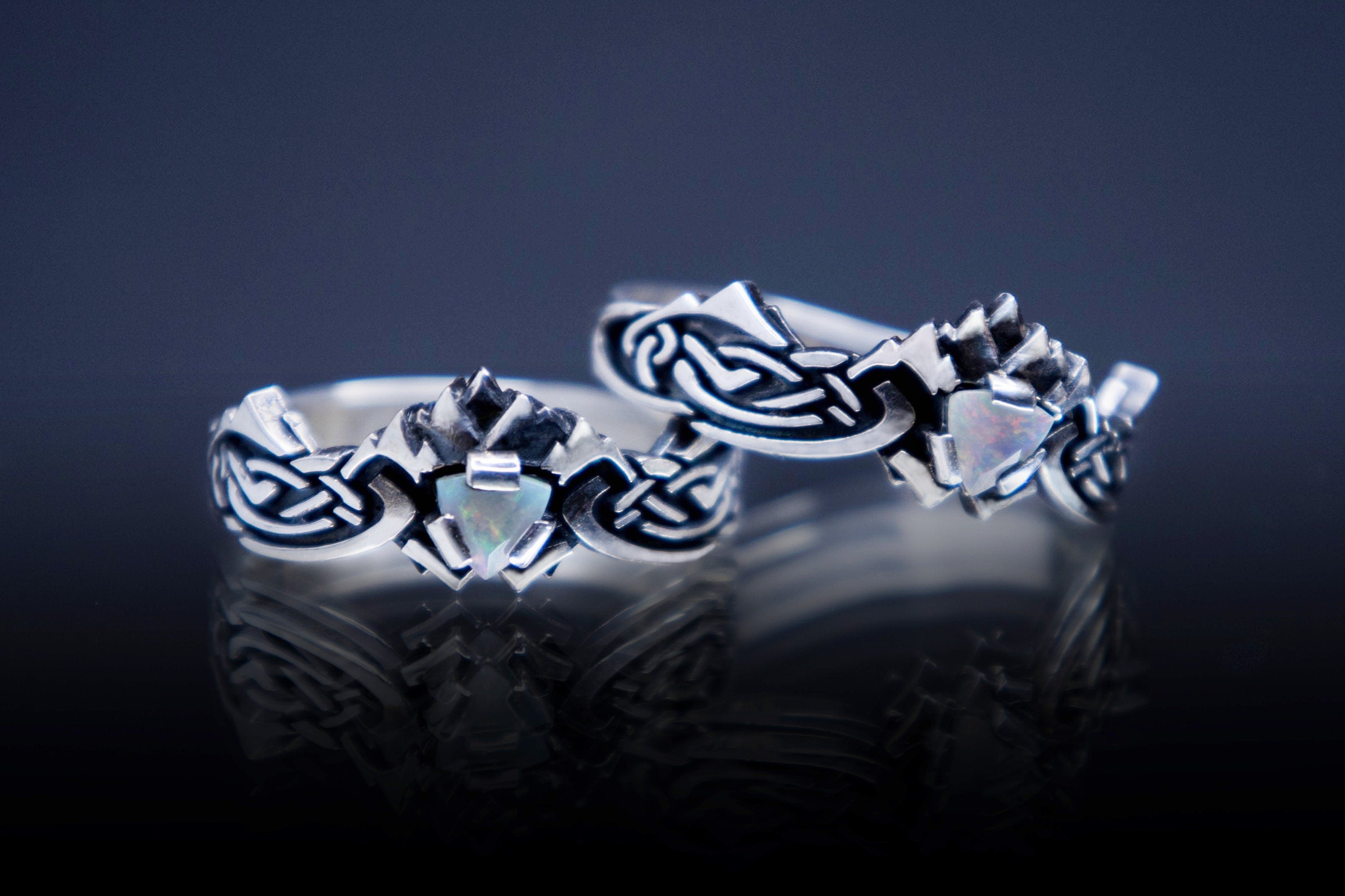 Sterling silver mountain roots ring with Ethiopian opal