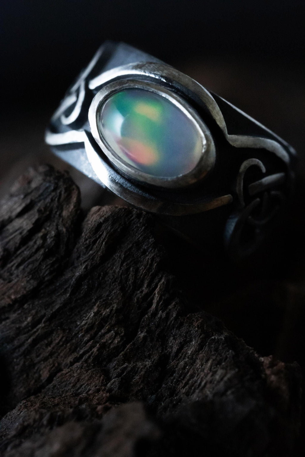 Sterling silver Celtic ear cuff with natural opal