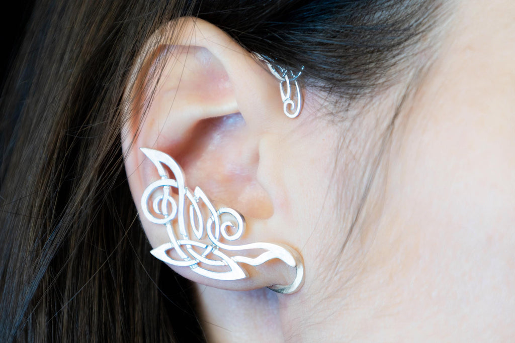 Winter frost and Celtic patterns statement ear cuff on ear