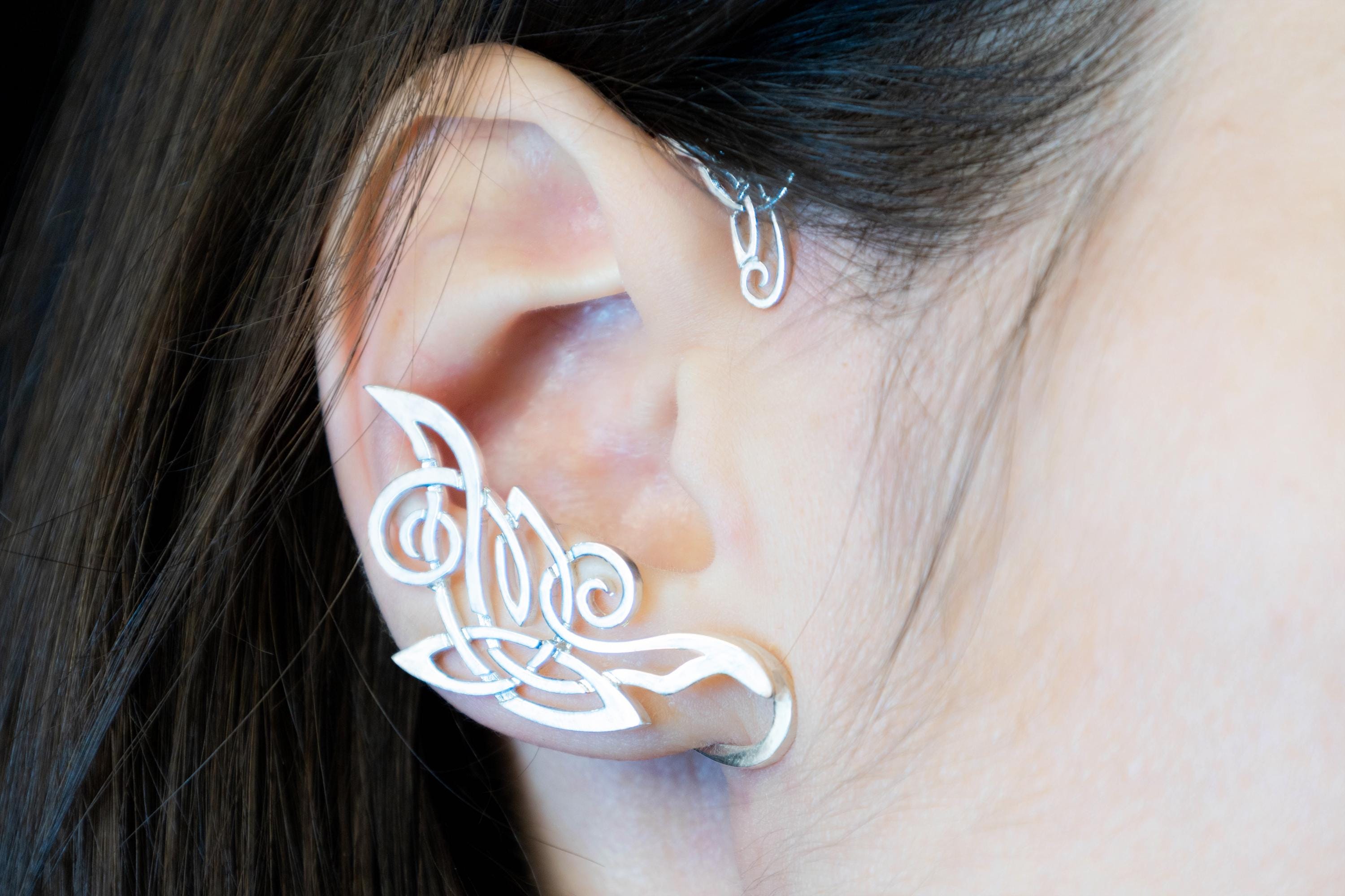 Winter frost and Celtic patterns statement ear cuff on ear