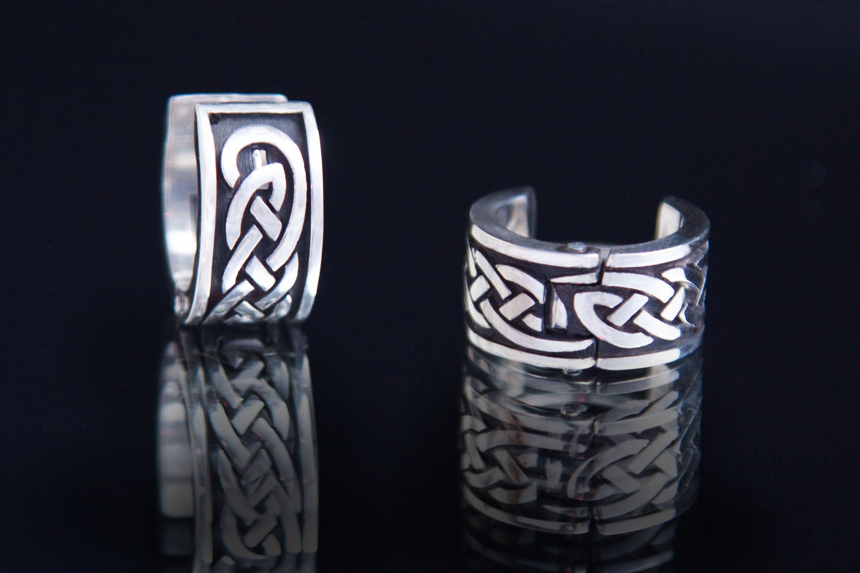 Handmade sterling silver hoop earring with Celtic ornament