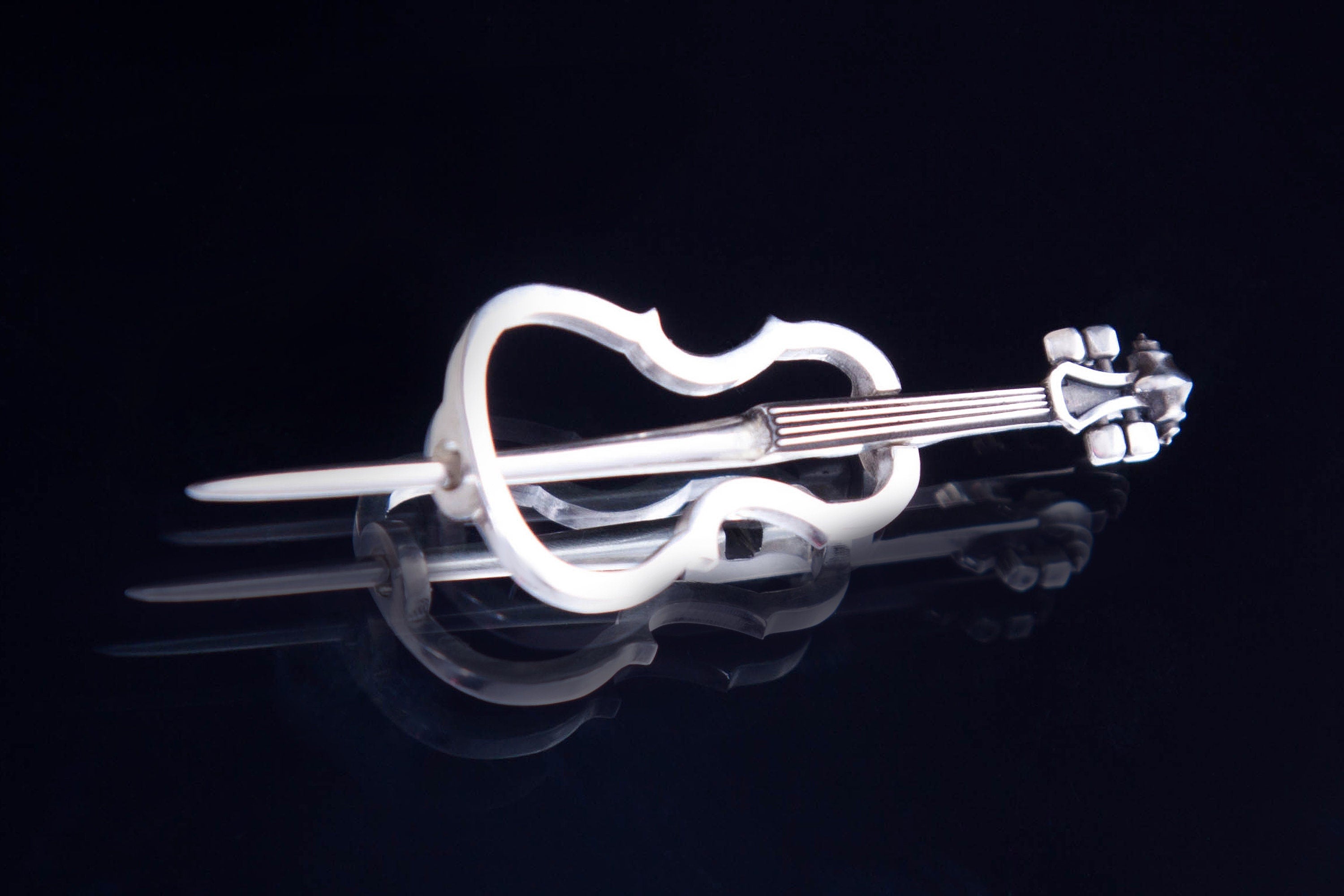 sterling silver cello fibula brooch