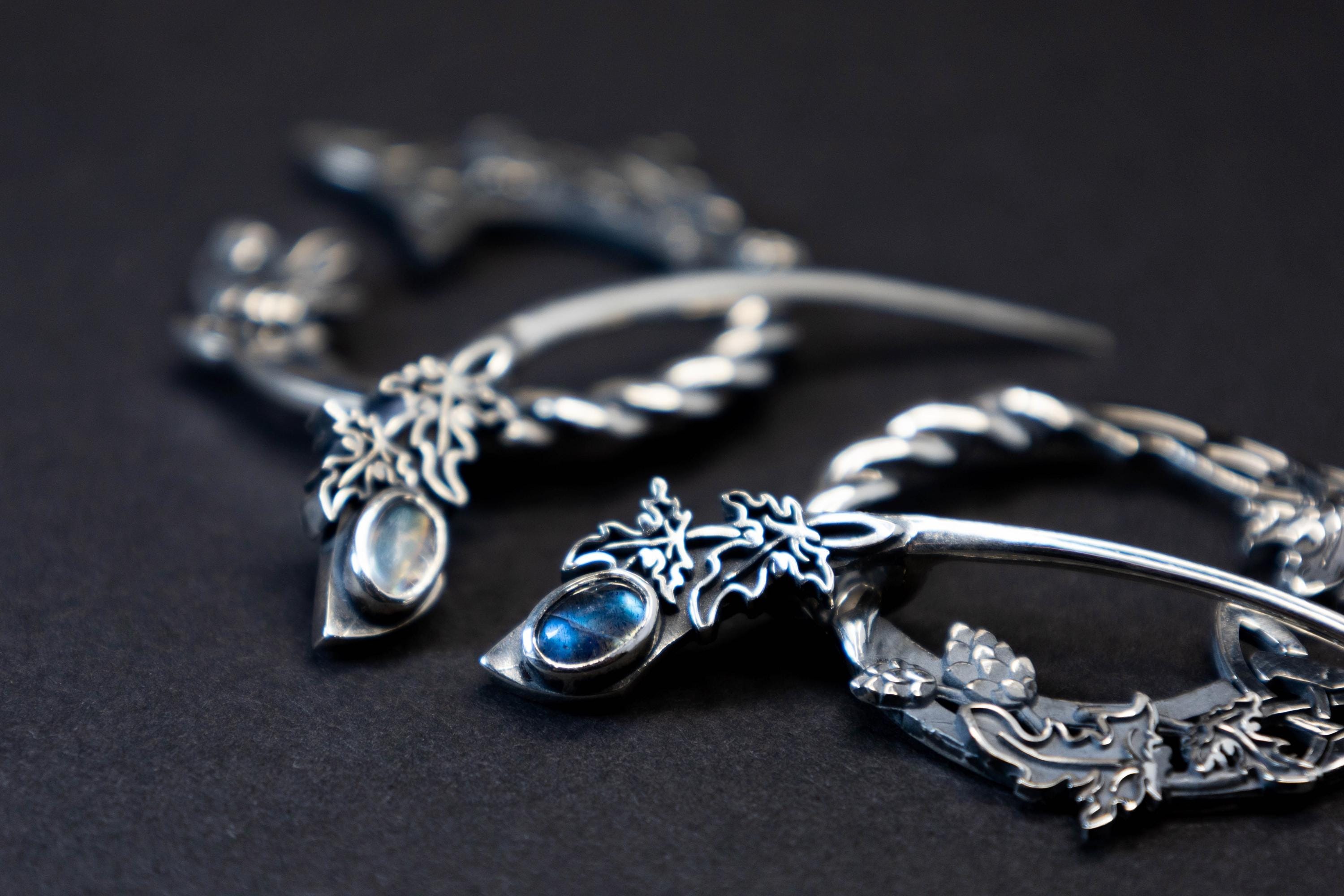 Labradorite or MoonStone Celtic fantasy fibula brooch in sterling silver