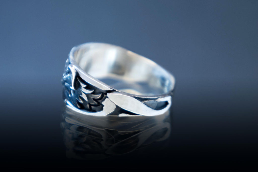 Sterling silver dragon and fox ring handmade animal totem jewelry