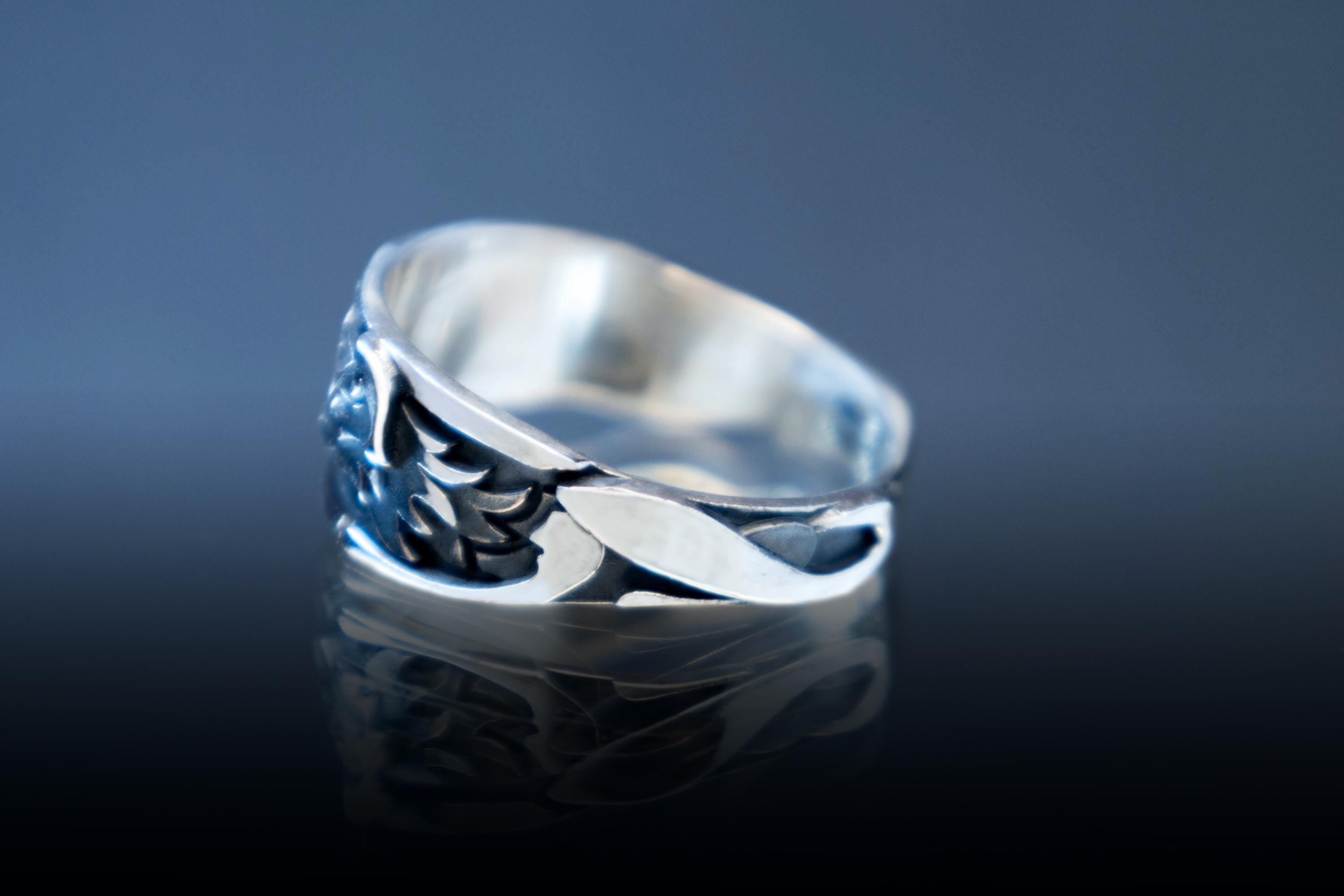 Sterling silver dragon and fox ring handmade animal totem jewelry