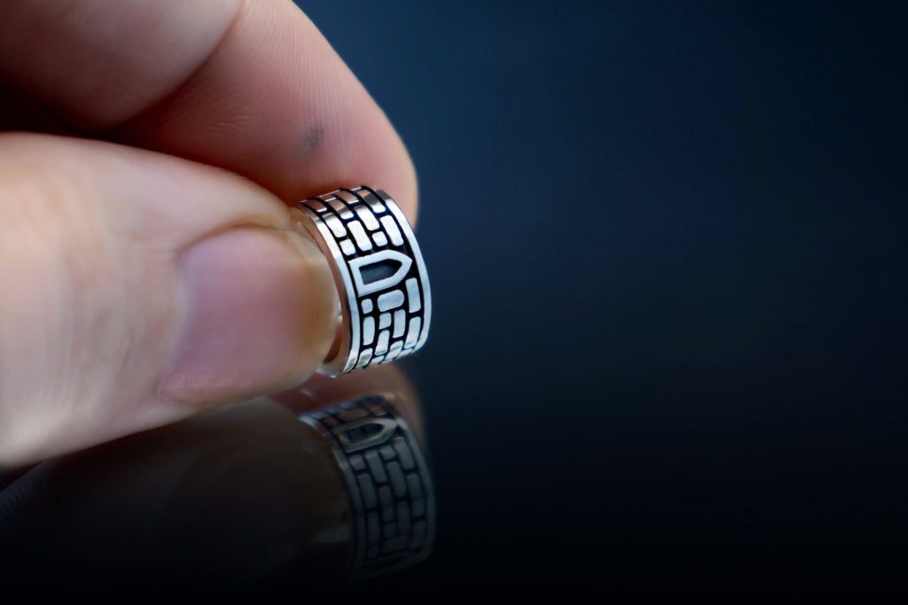 Architectural silver ear cuff inspired by brick wall texture