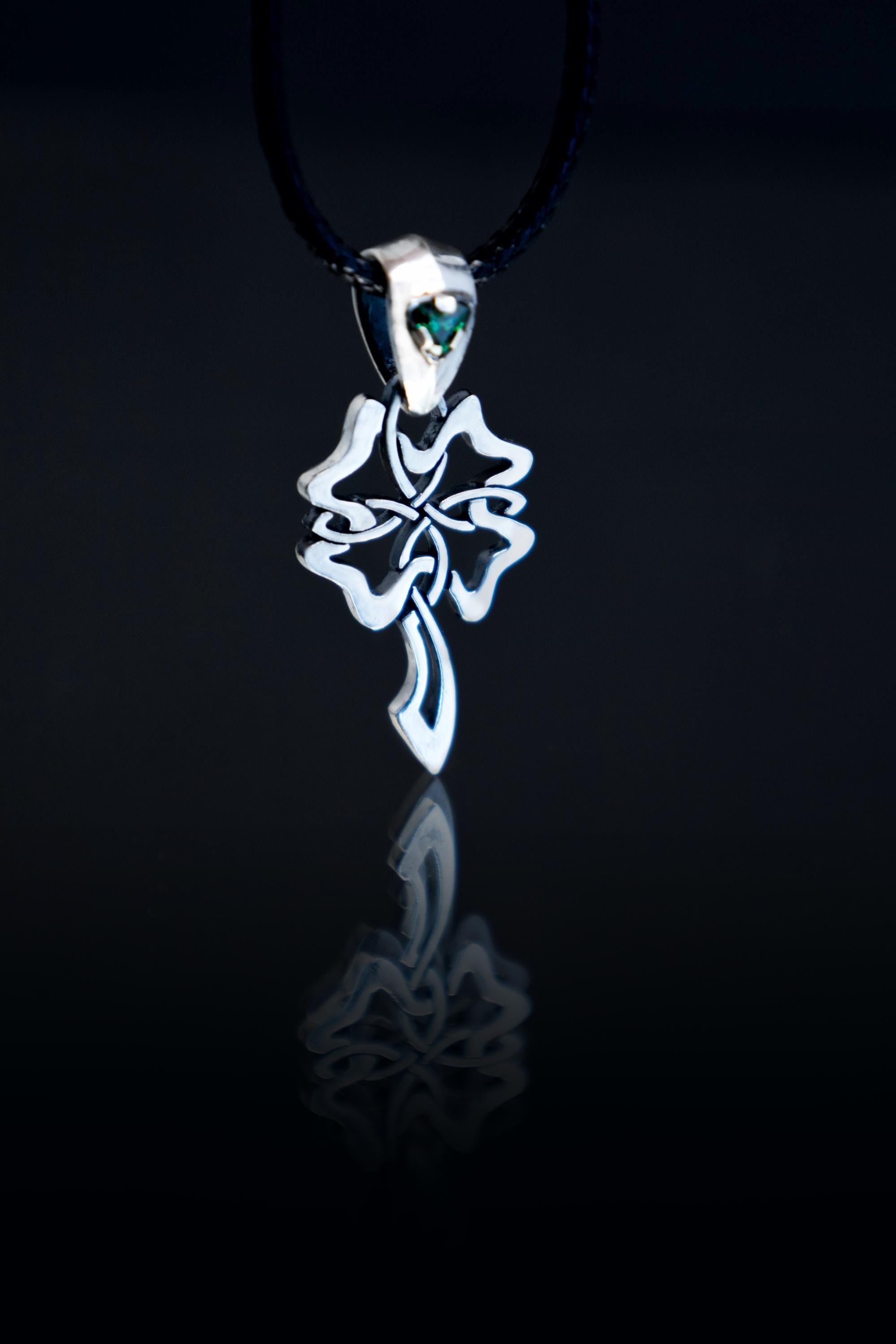 Celtic four leaf clover silver pendant handmade talisman by DreamTower