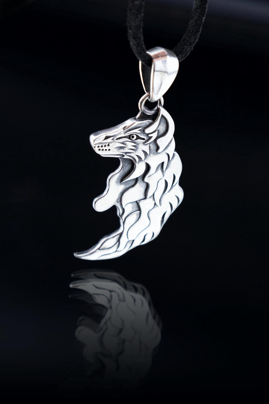 sterling silver wolf pendant one of matching pair