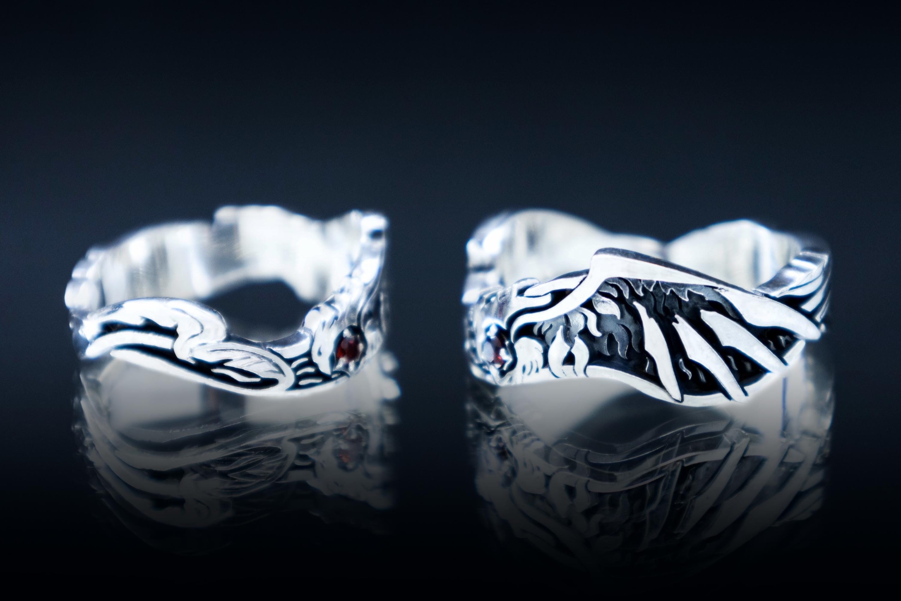 Fantasy style Phoenix ring in sterling silver