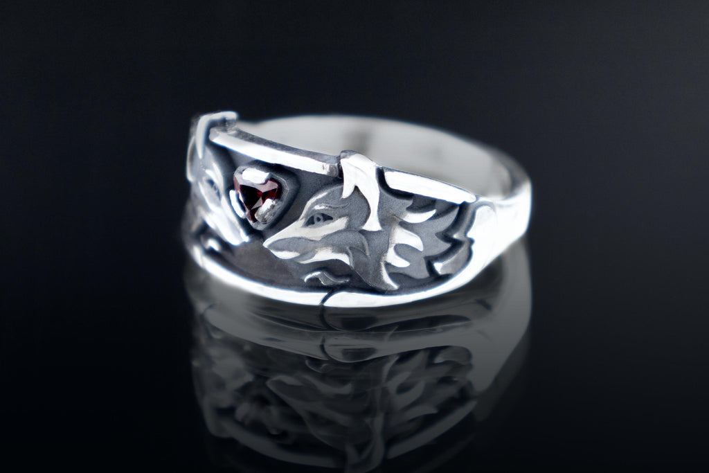 Silver fox ring handmade artisan jewelry side view