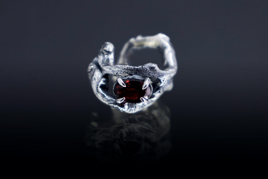 Handmade sterling silver ear cuff with natural gemstone