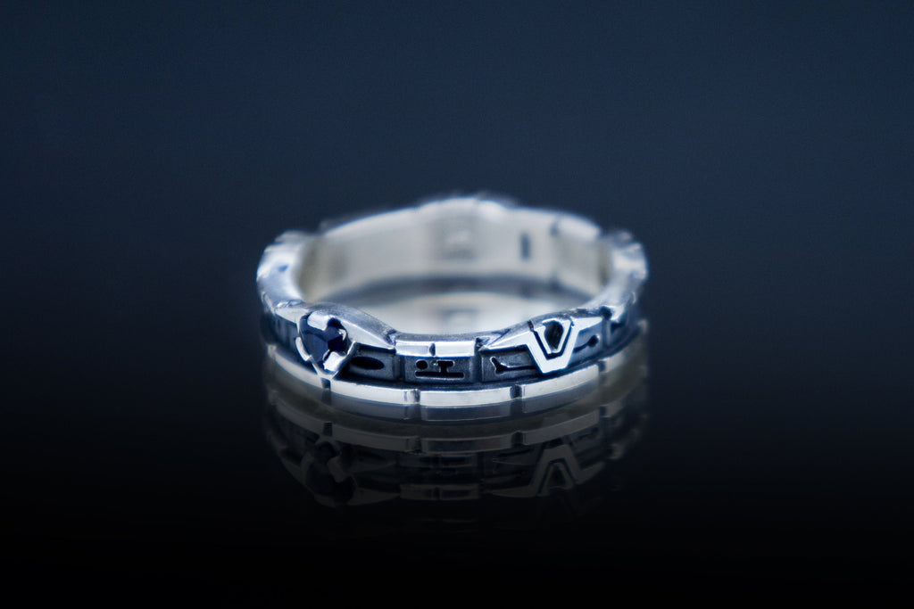 StarGate ring with blue c.z, gift for geek