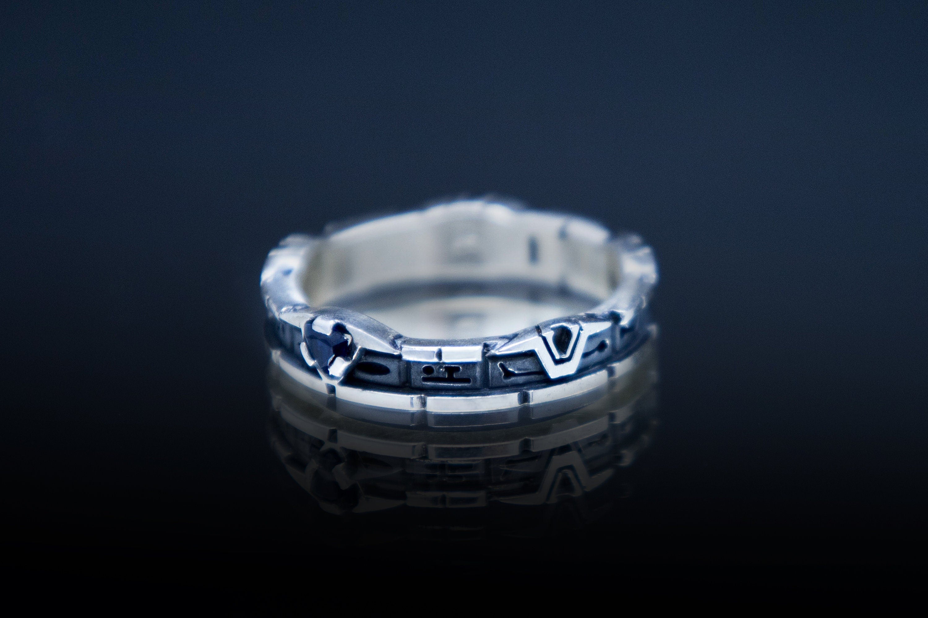 StarGate ring with blue c.z, gift for geek