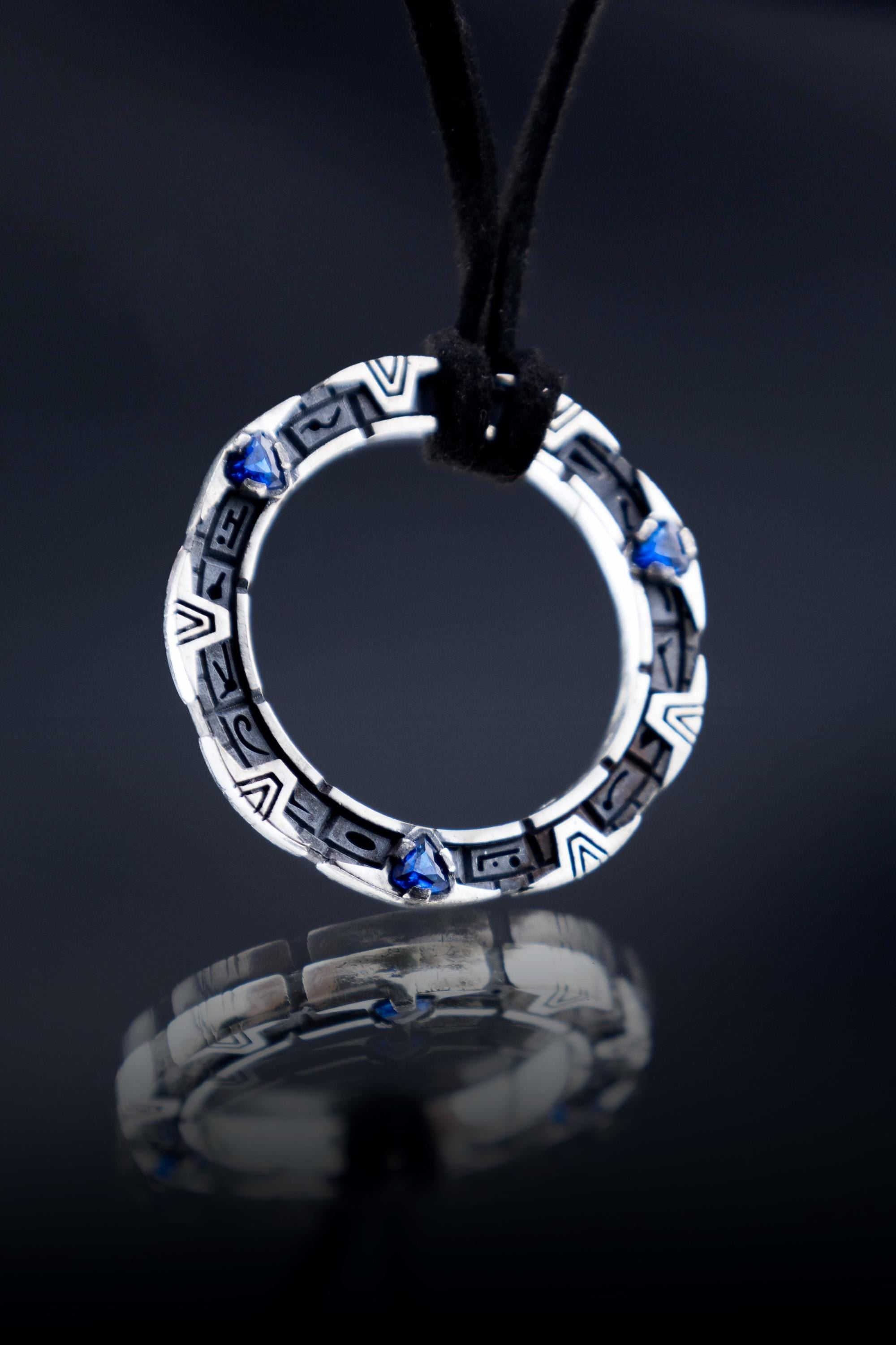 Sci-Fi Portal Pendant, Sterling Silver star Gateway Necklace with Gemstones