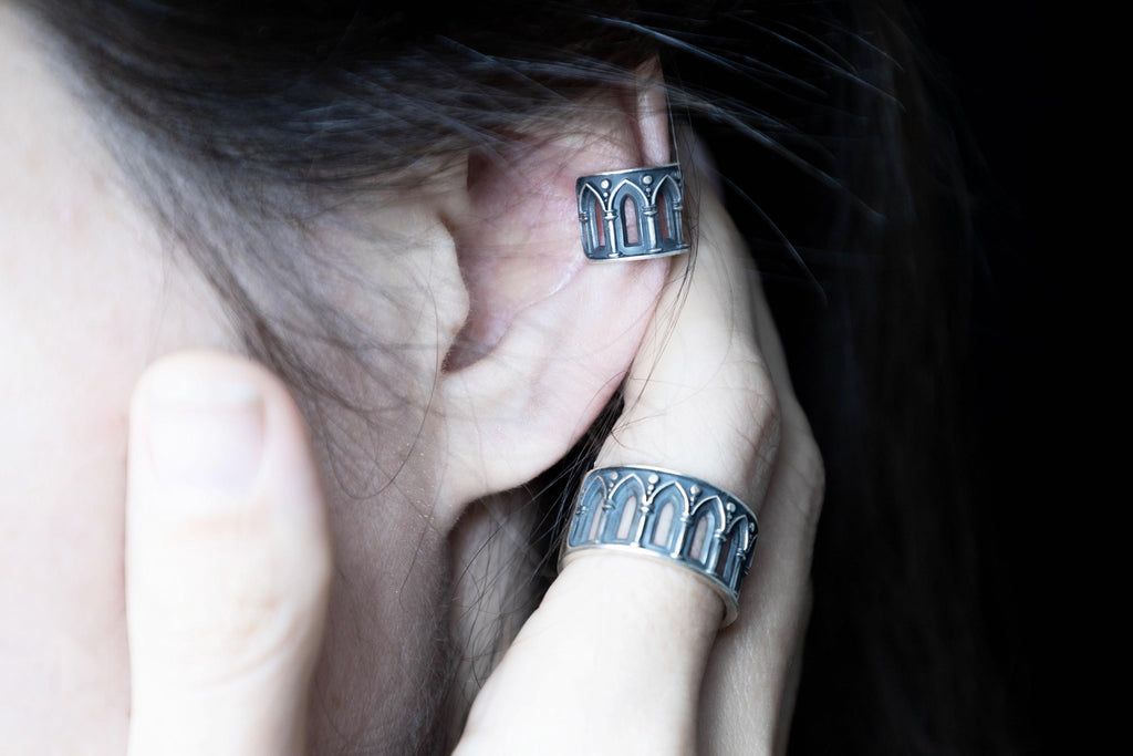handmade medieval ear cuff and ring worn