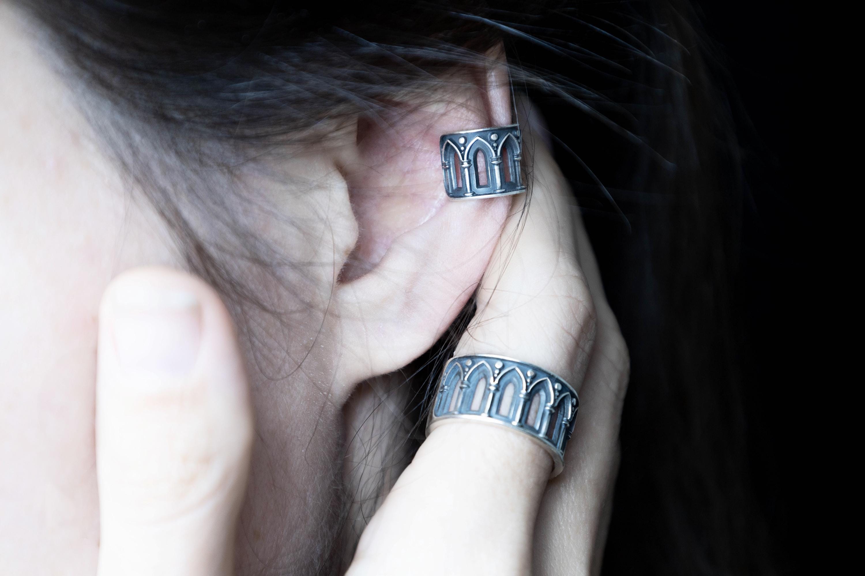 handmade medieval ear cuff and ring worn