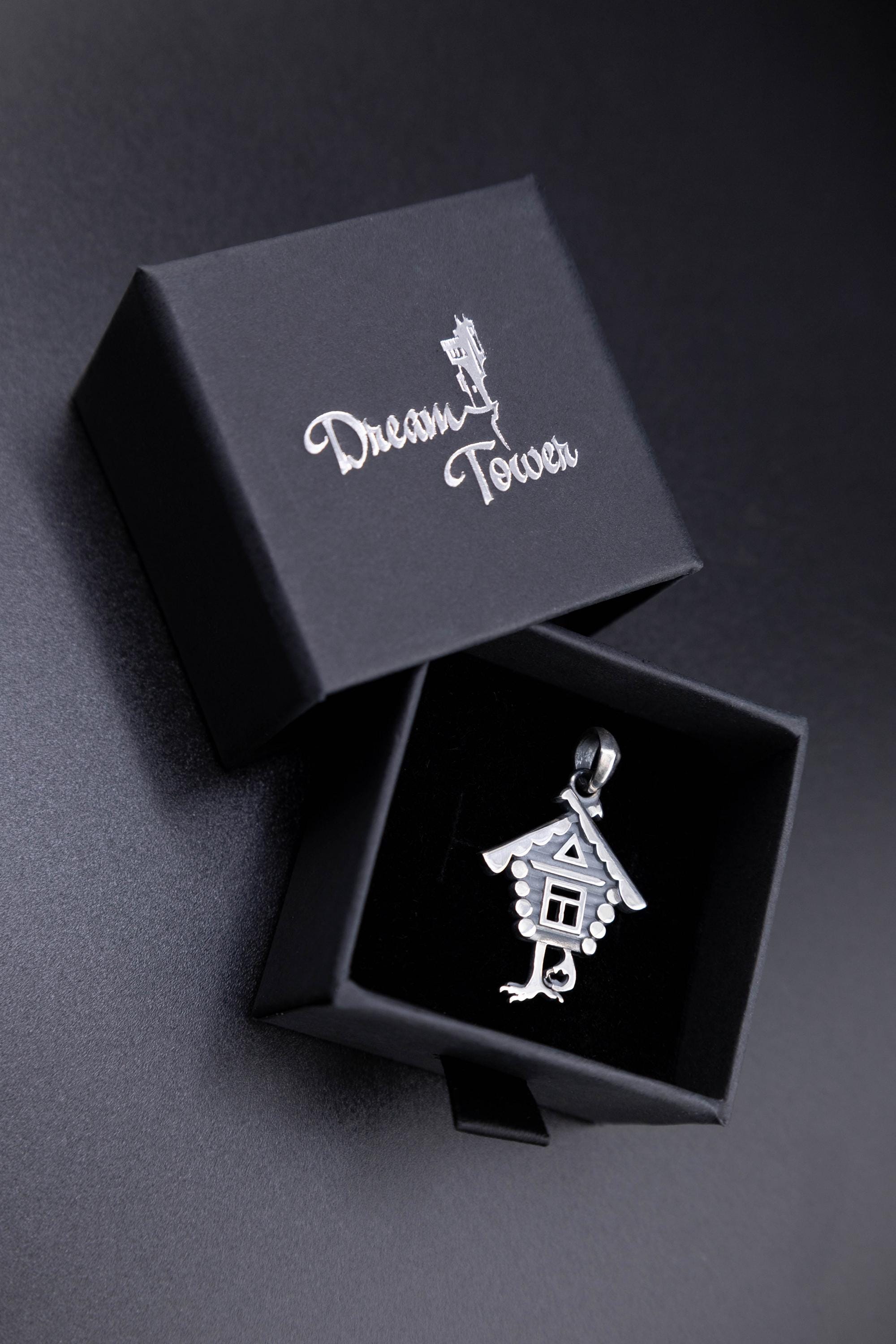 Baba Yaga house necklace styled in gift box