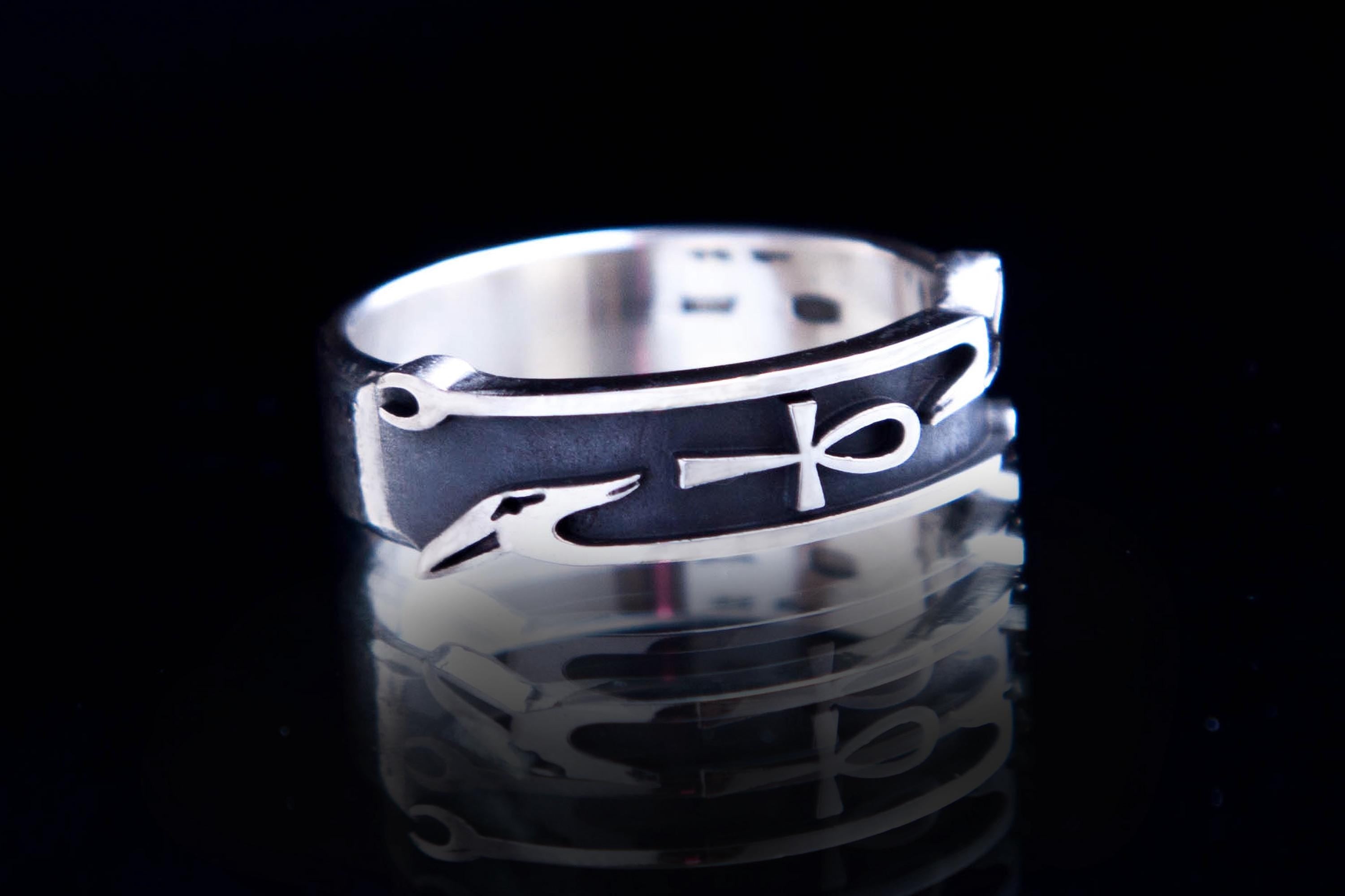 Was and Ankh symbols on silver band