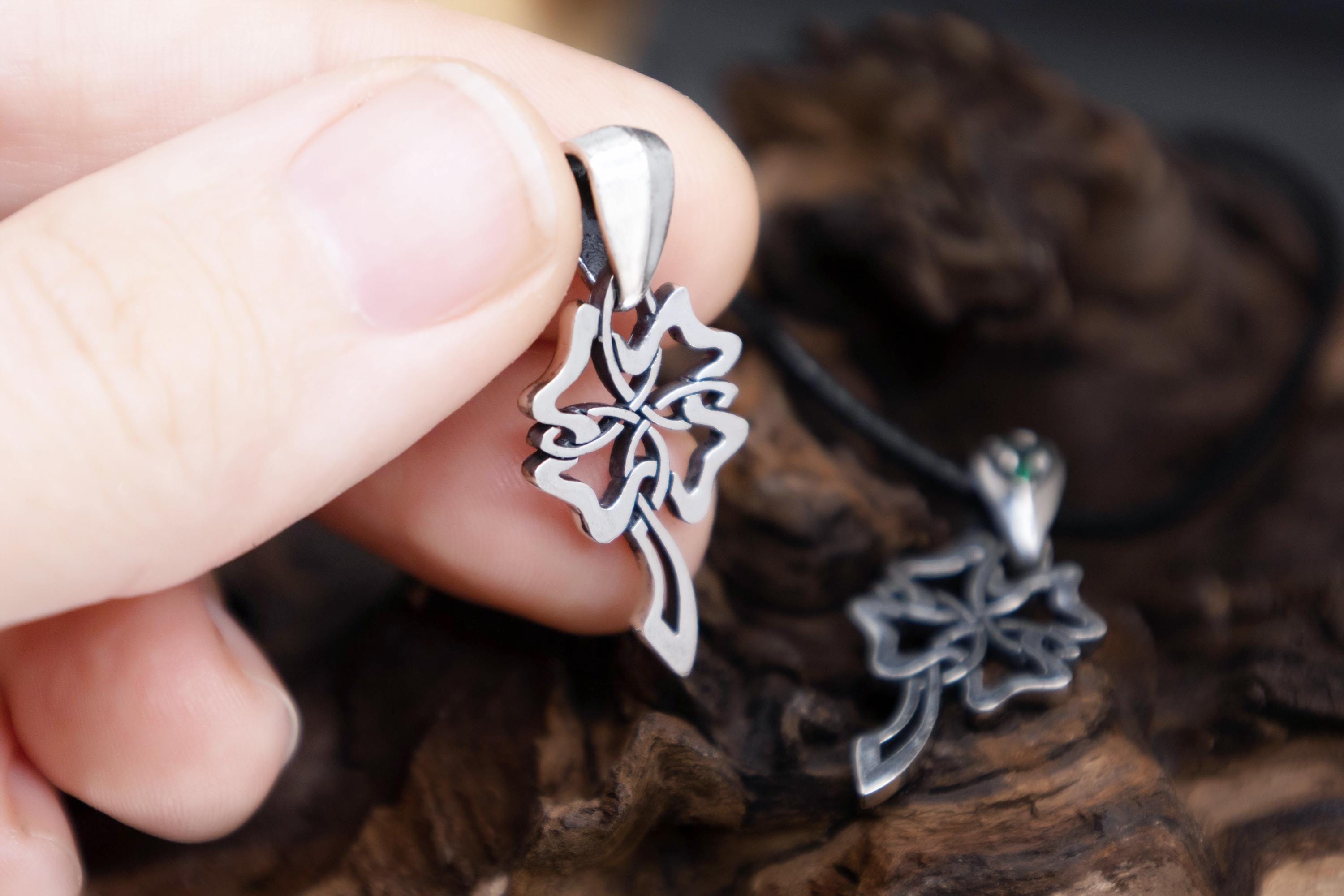 Celtic four leaf clover silver pendant handmade nickel free by DreamTower