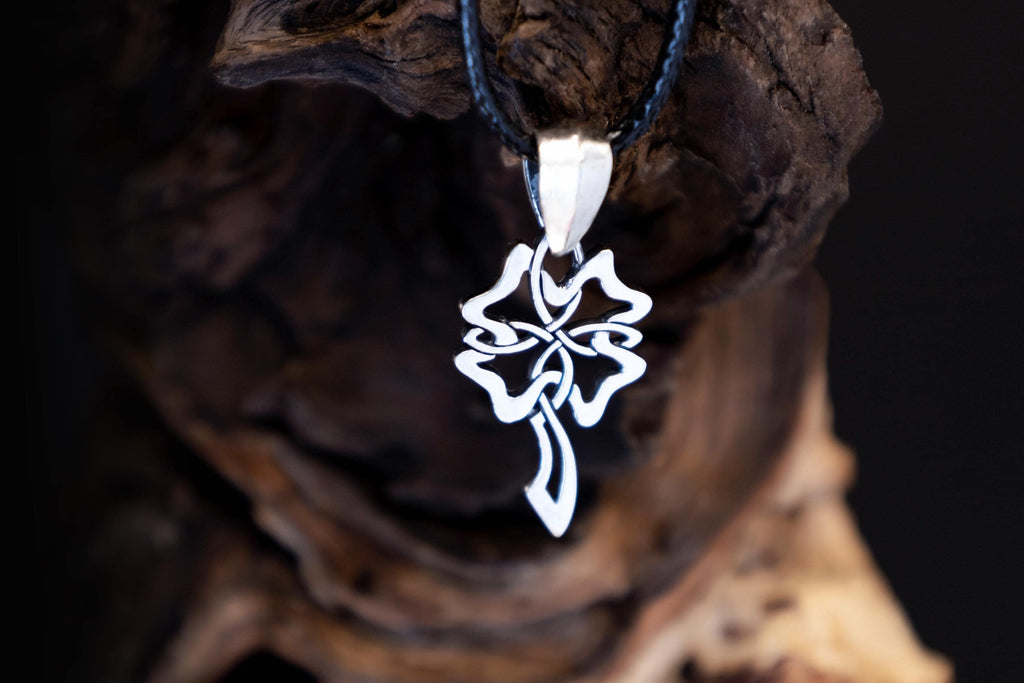 Celtic four leaf clover silver pendant handmade talisman by DreamTower