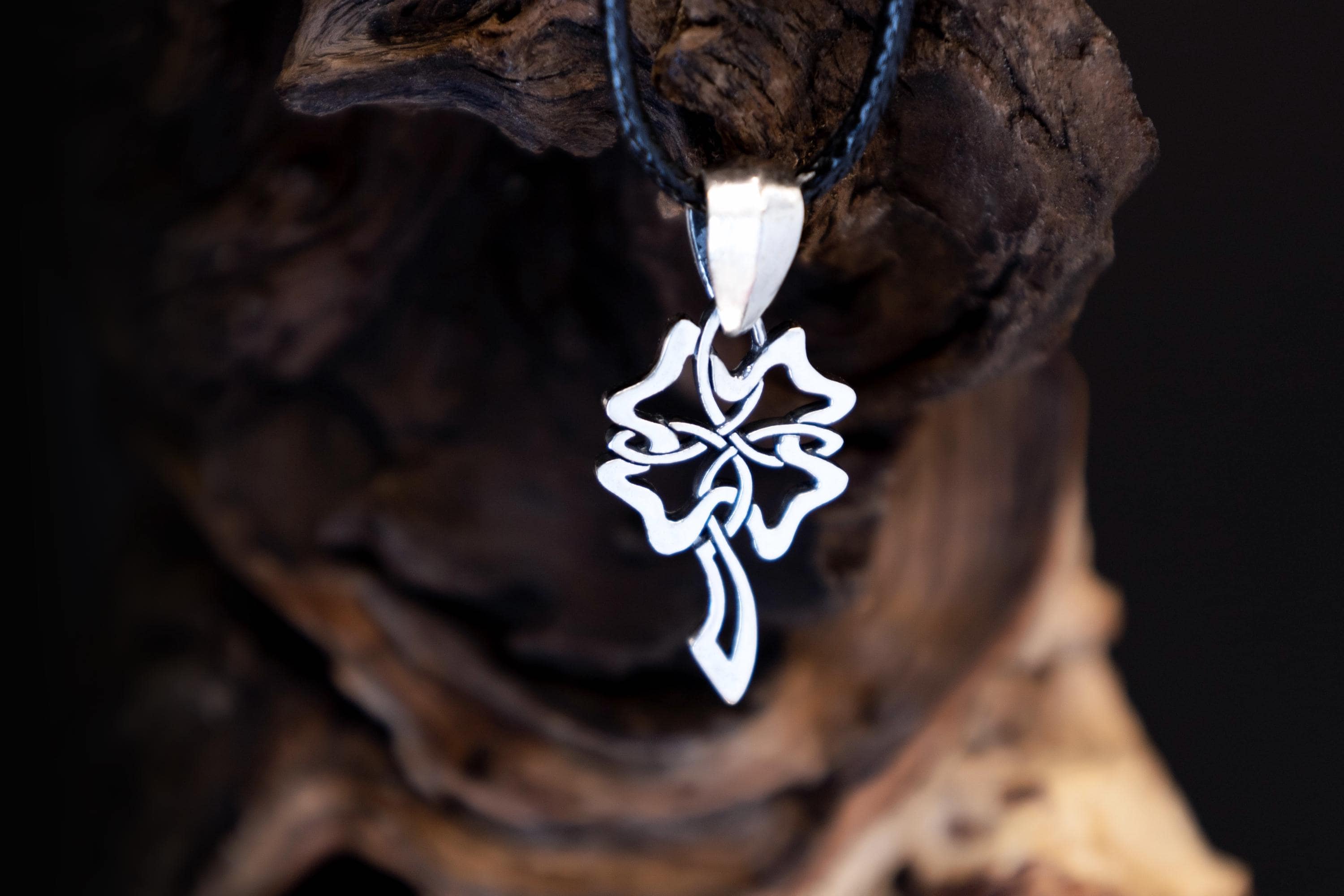 Celtic four leaf clover silver pendant handmade talisman by DreamTower