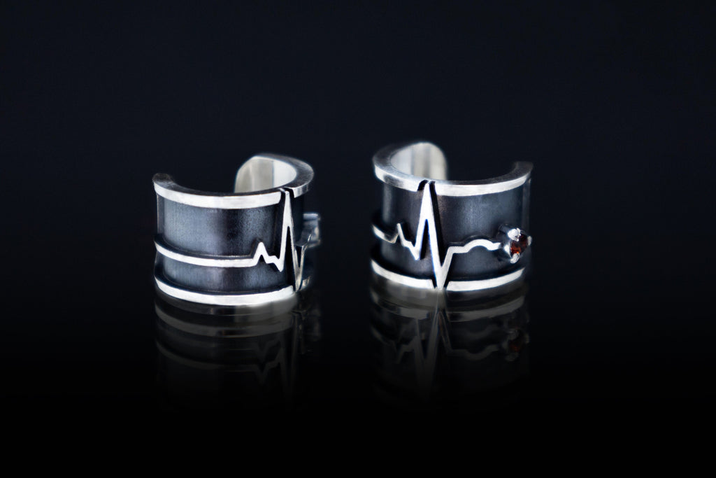 Handmade sterling silver cardiogram ear cuff detail