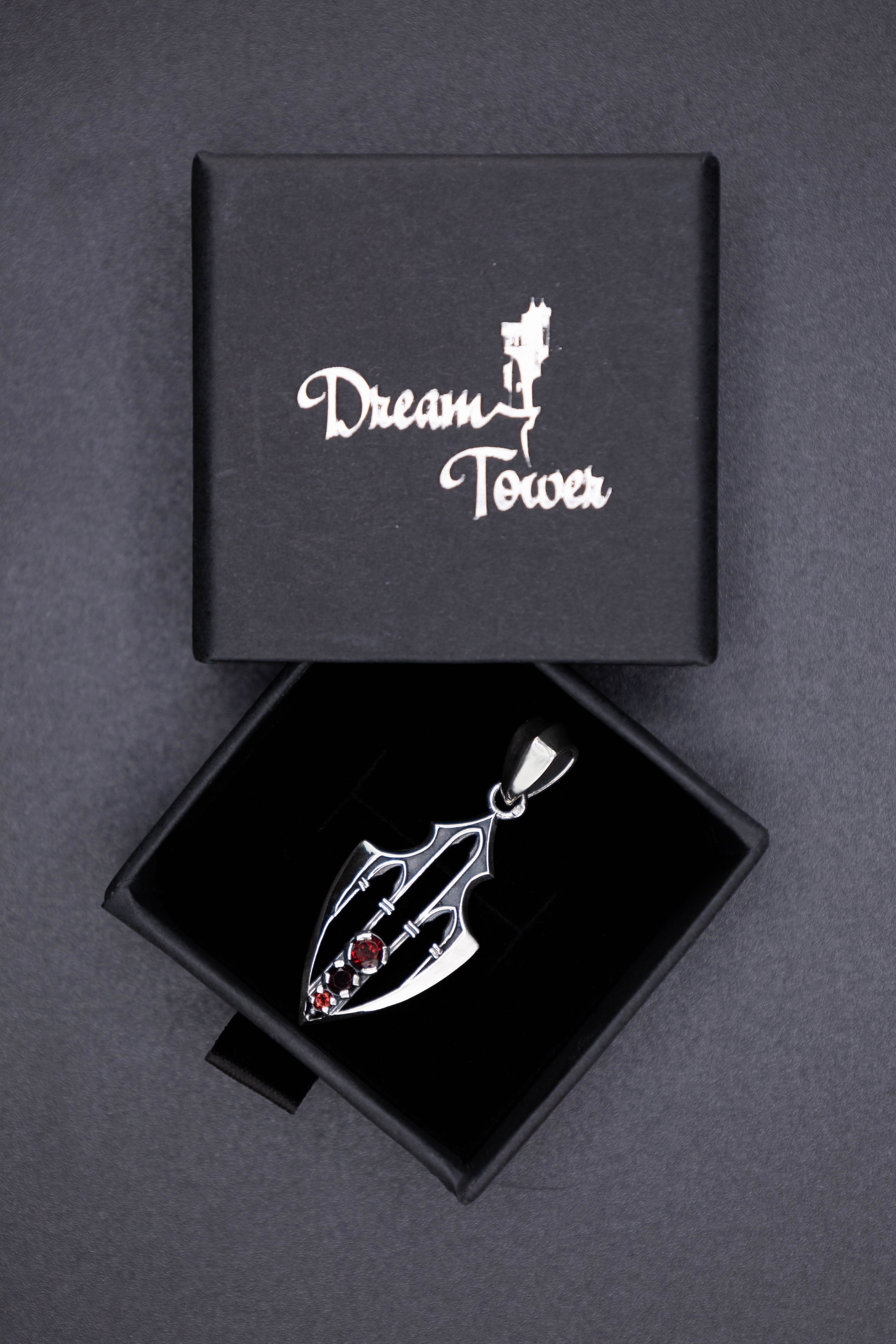 Gothic garnet pendant in goft box ready to ship