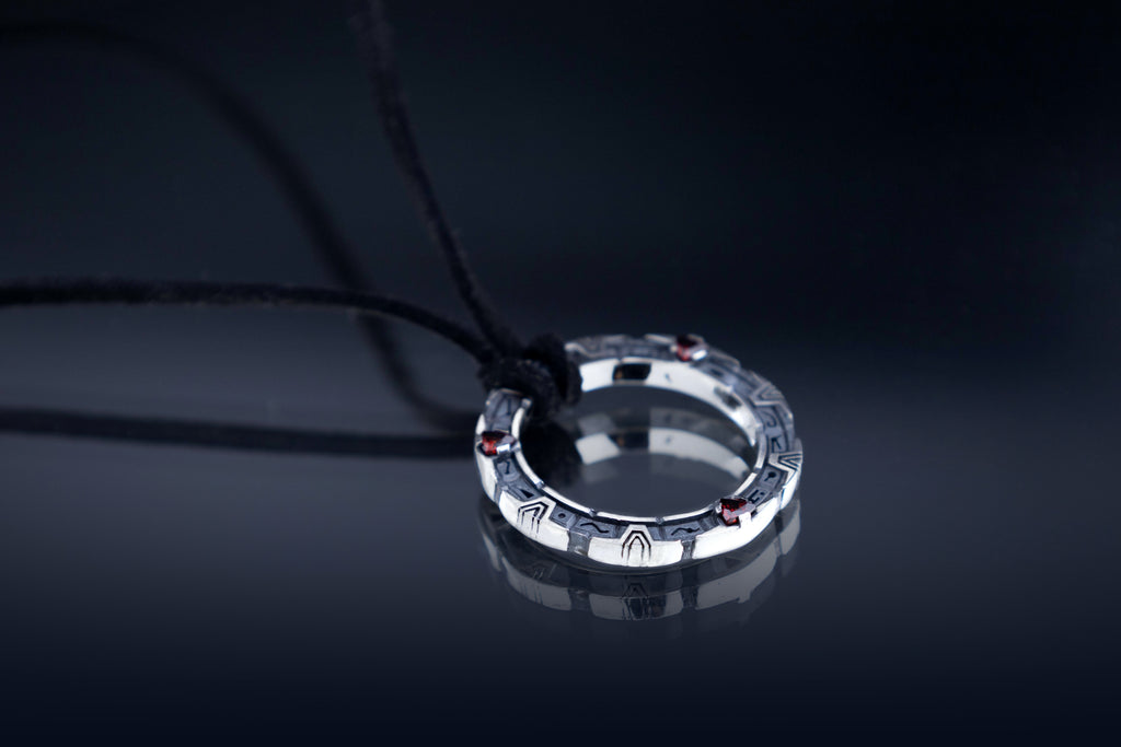 Sci-Fi Portal Pendant, Sterling Silver star Gateway Necklace with Gemstones