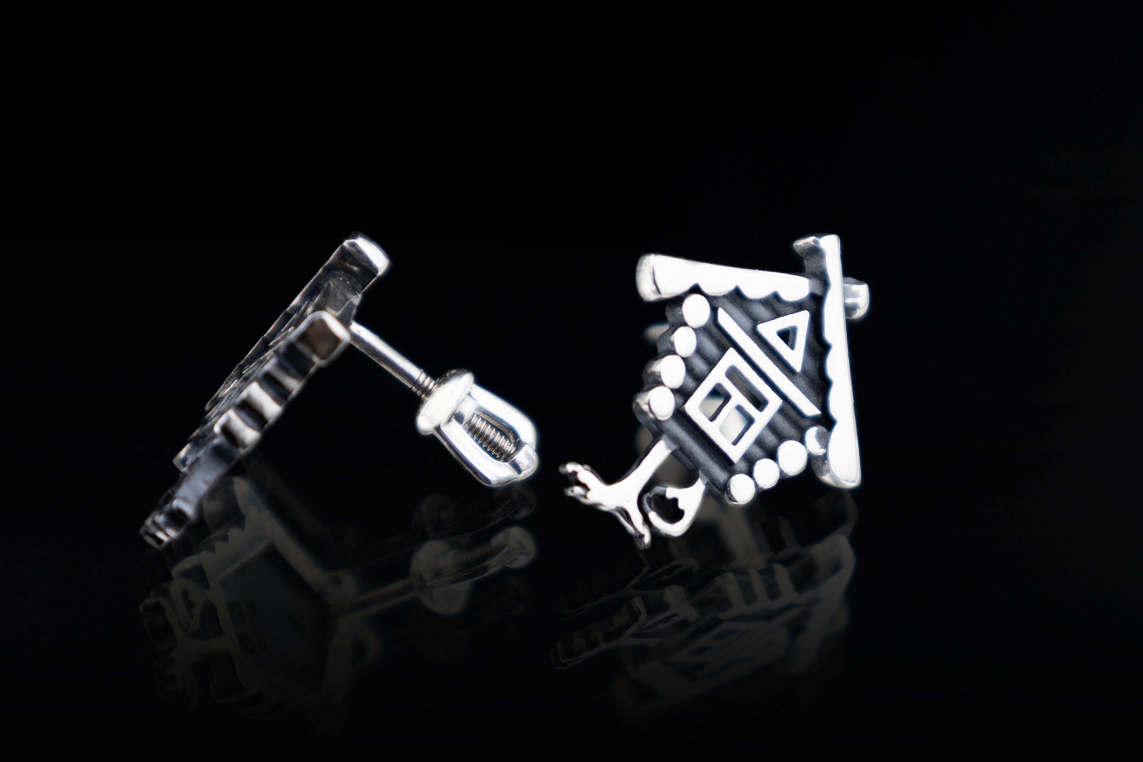 Oxidized silver chicken leg hut earrings