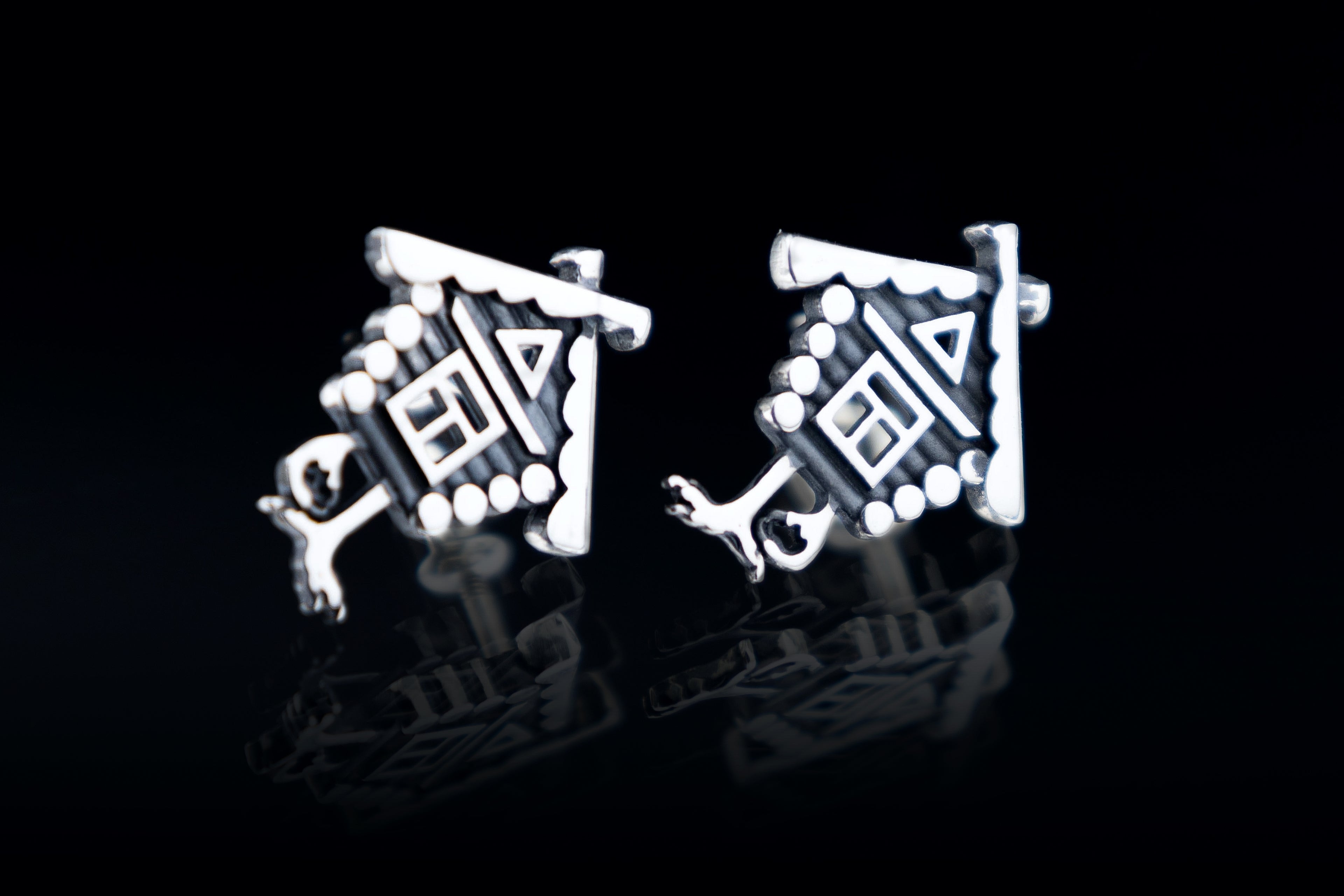 Baba Yaga house miniature silver earrings