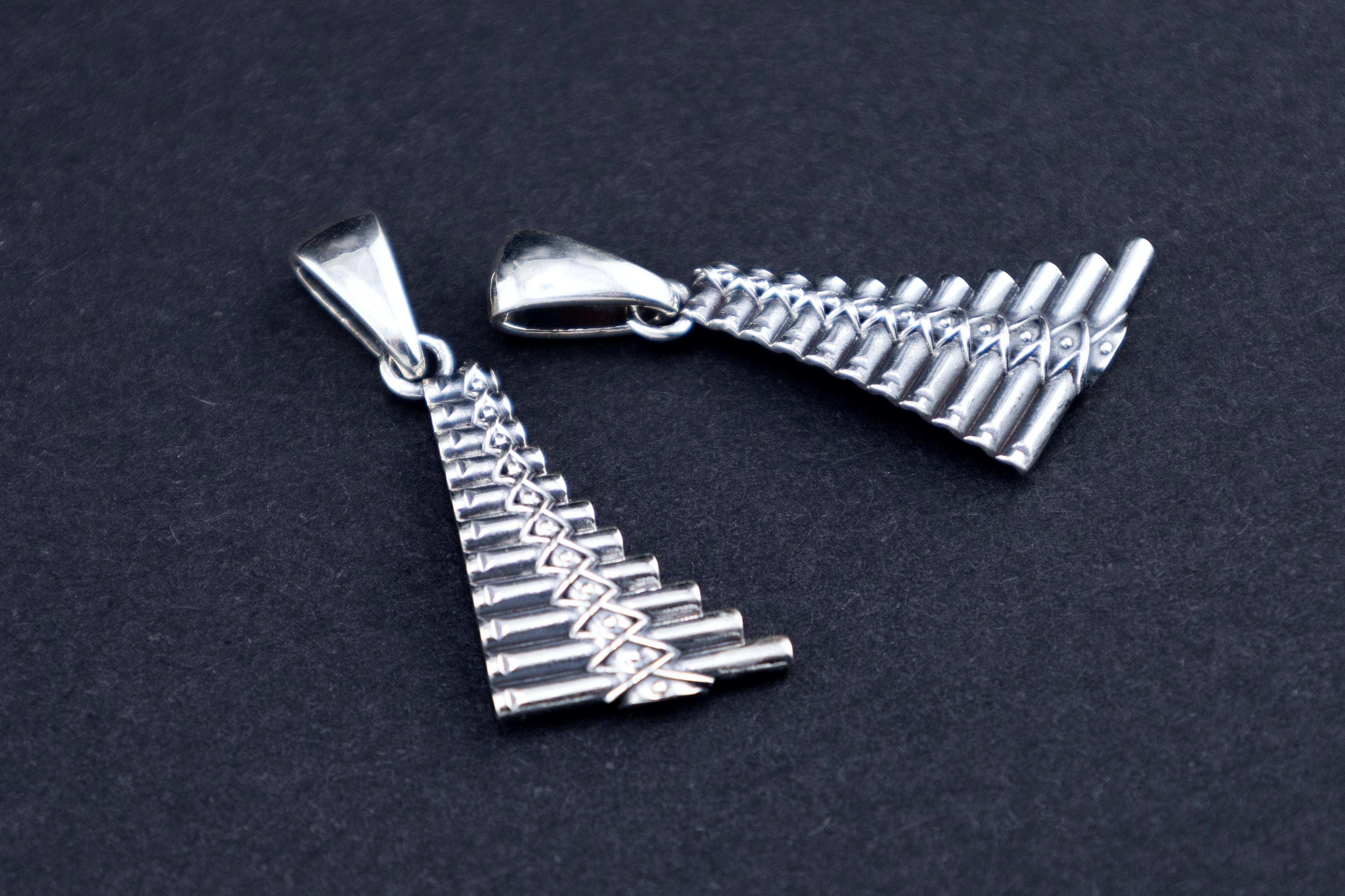 Sterling silver pan flute pendant, handmade silver music charm, ancient musical instrument jewelry, minimalist folk necklace, silver syrinx pendant