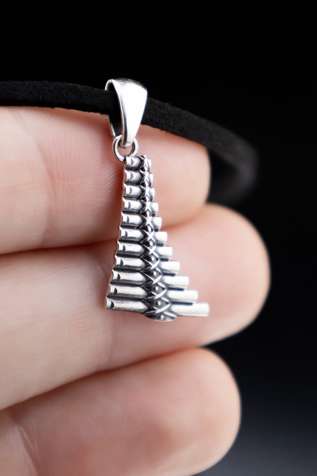 Sterling silver pan flute pendant, handmade silver music charms, tiny flute necklace comparison size, minimalist folk jewelry