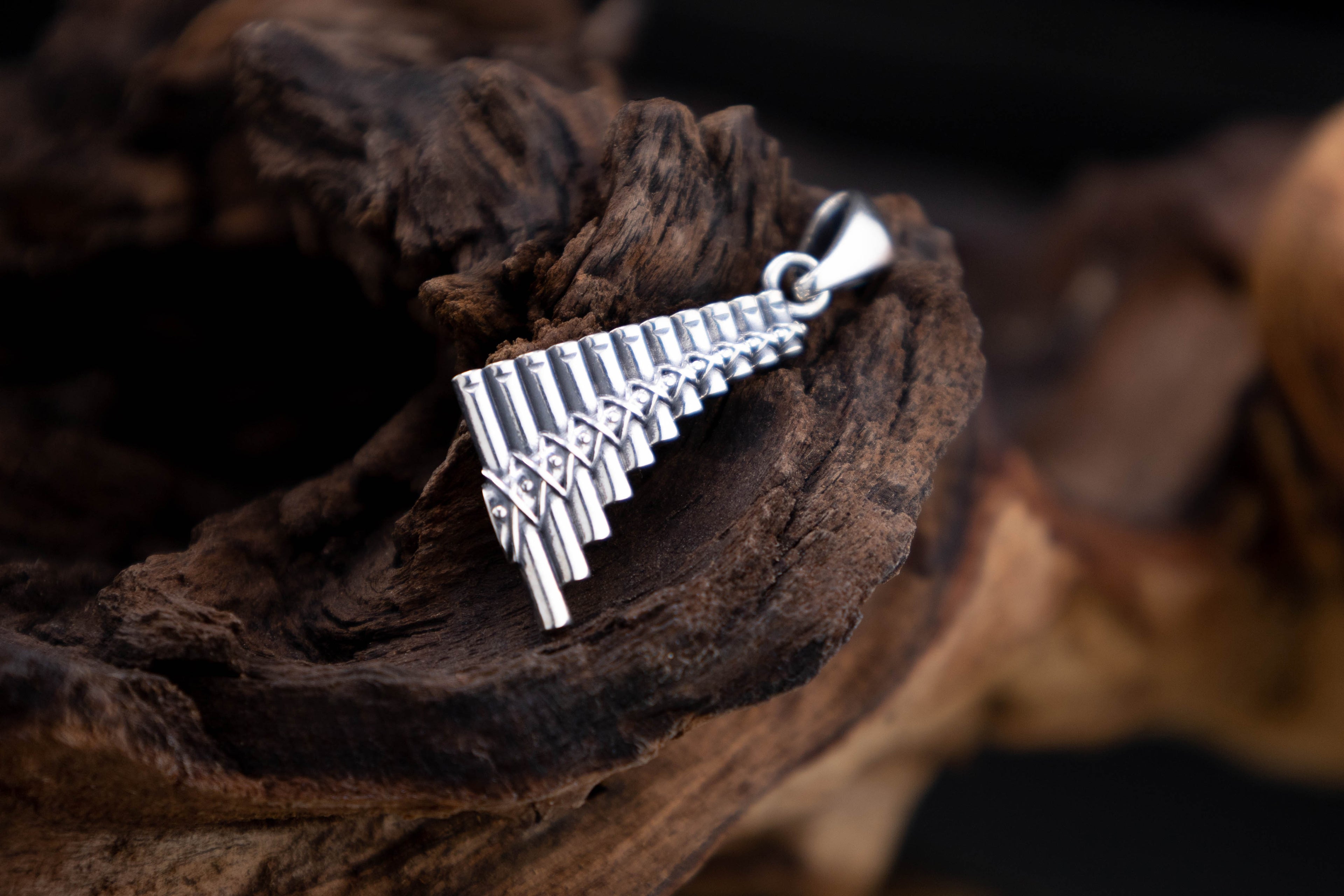 Sterling silver pan flute pendant on, nature inspired music jewelry gift, ancient flute symbol necklace, handmade folk silver charm
