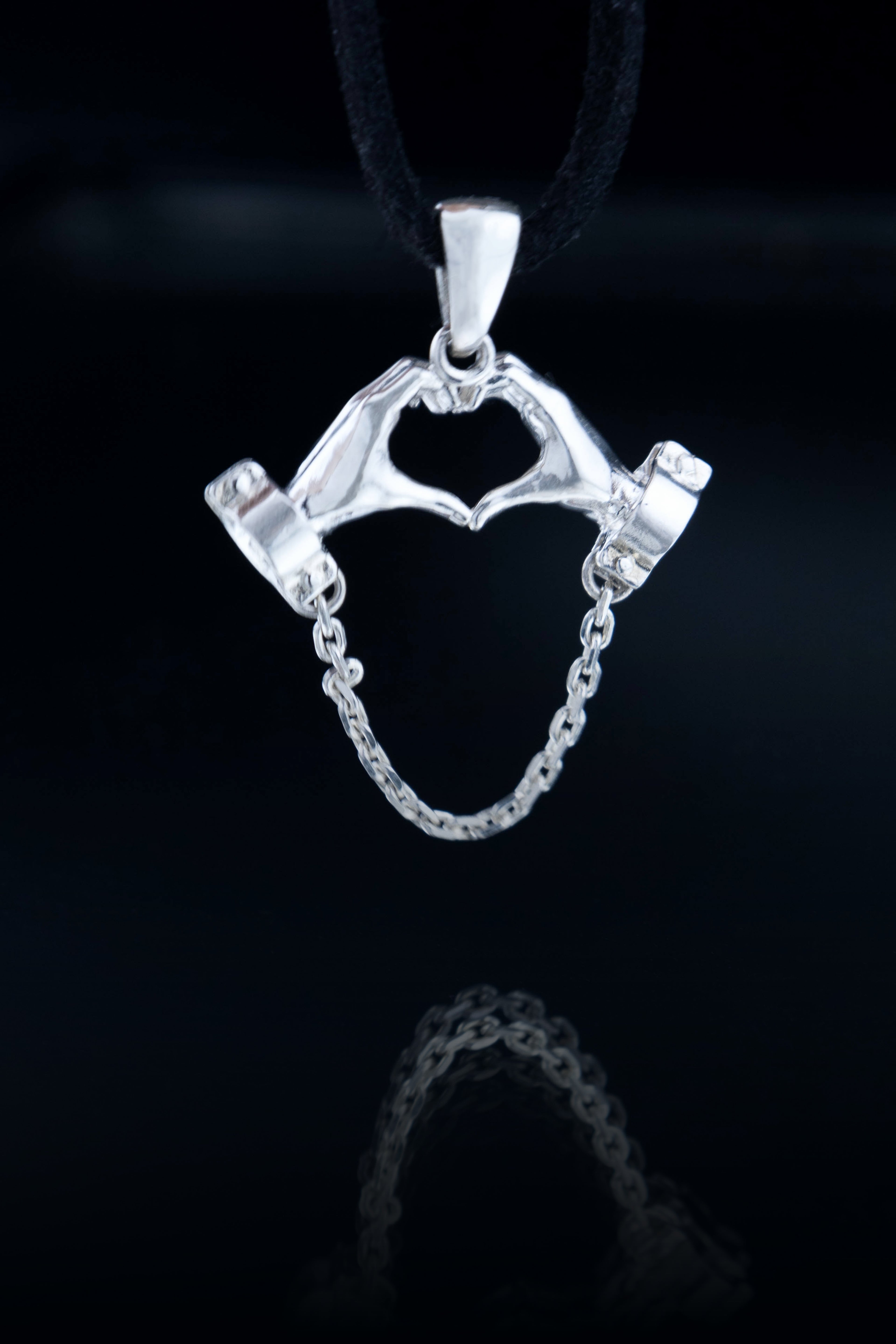 Solidarity Heart Necklace Hands in Chains Pendant Sterling Silver Protest Jewelry