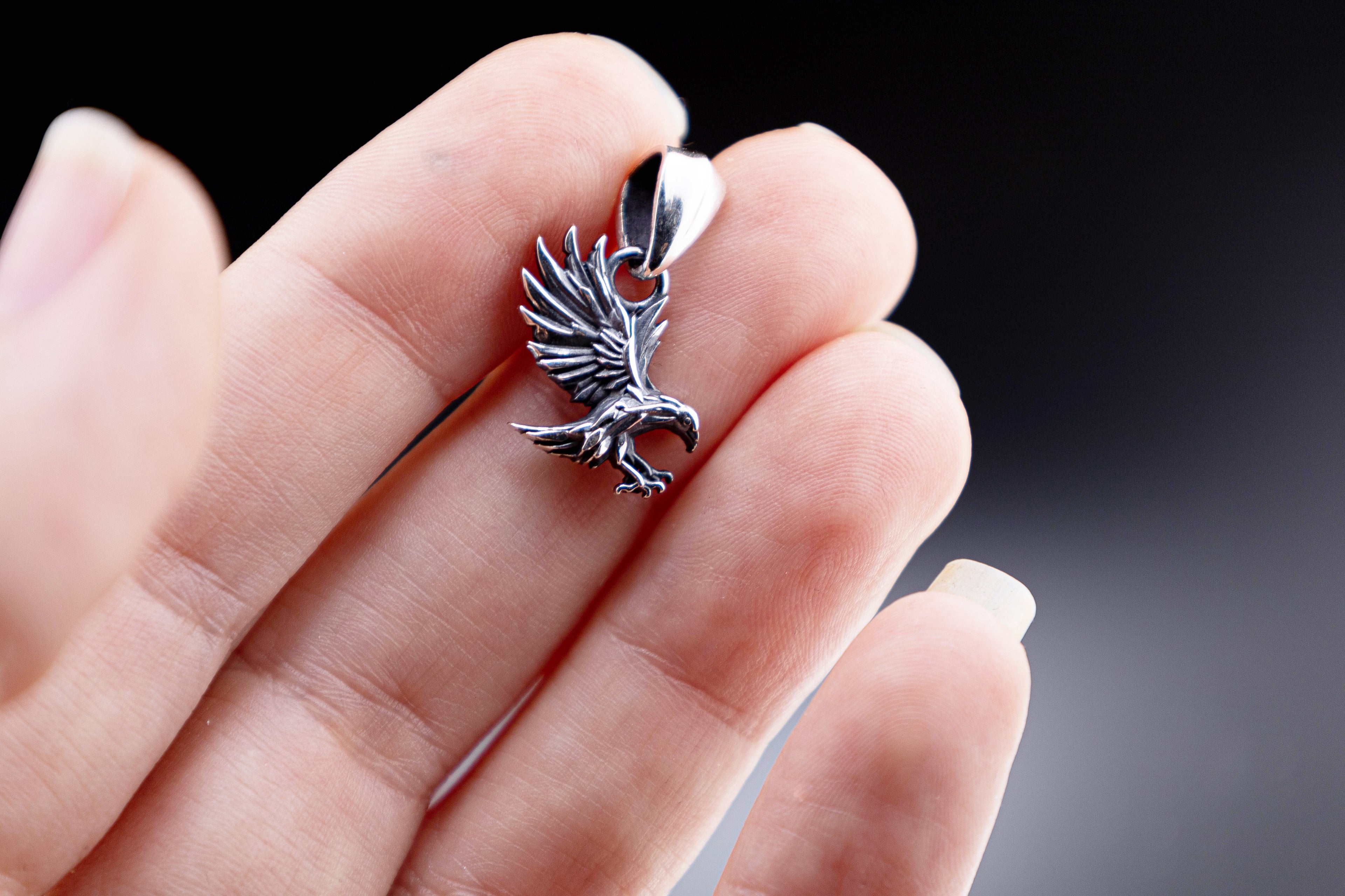 detailed raven jewelry close up