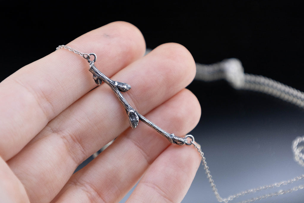 handmade twig necklace sterling silver