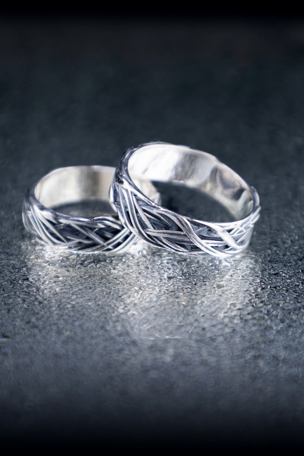 nature inspired wide silver band ring
