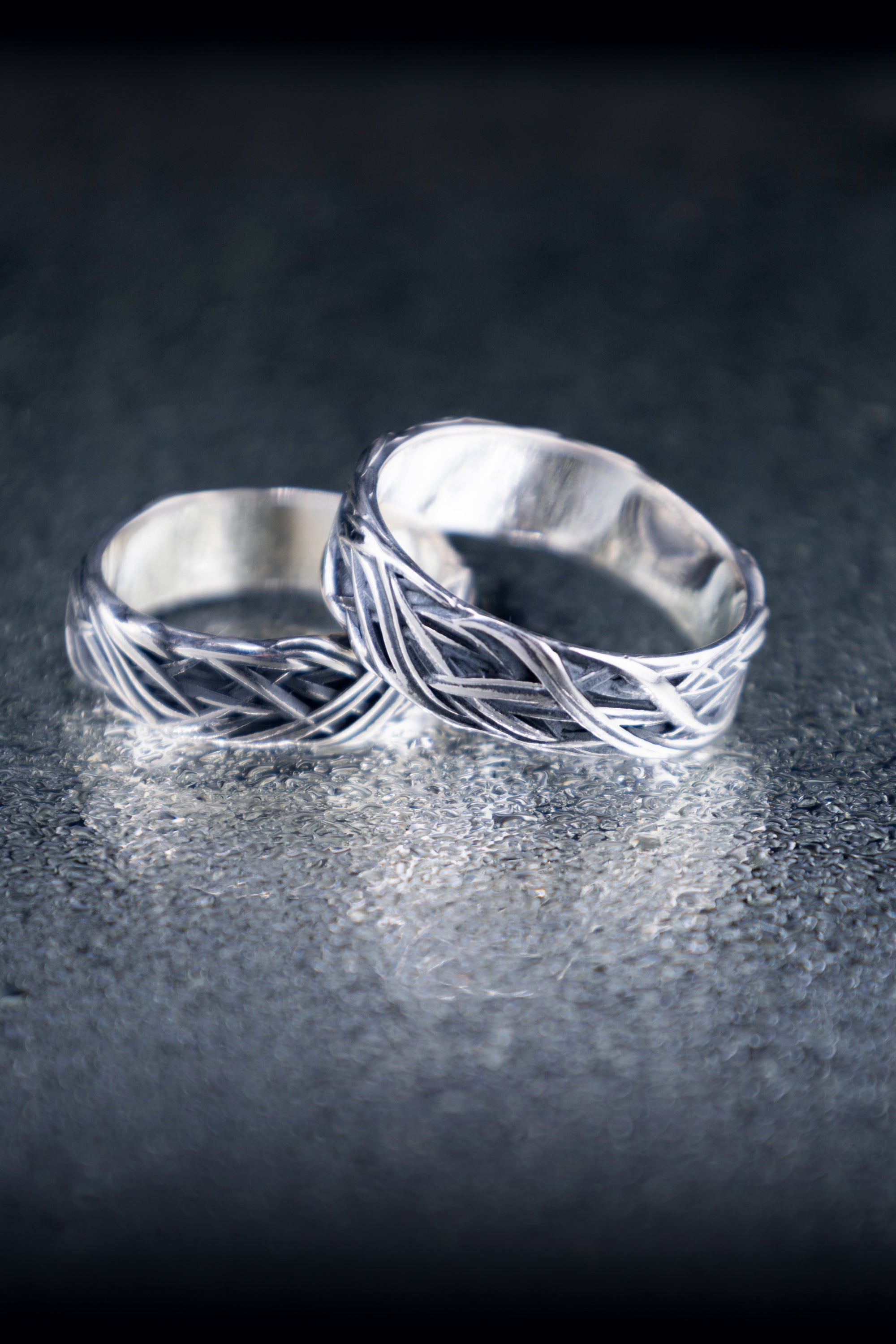 nature inspired wide silver band ring