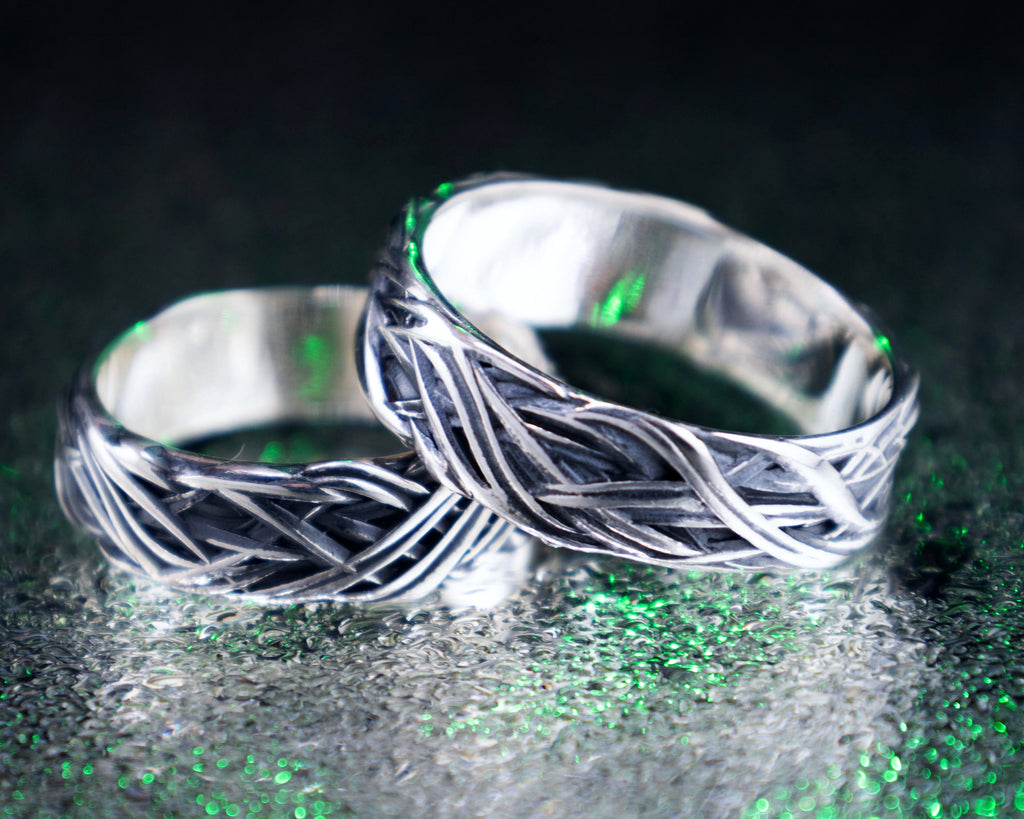 sterling silver grass texture ring wide band