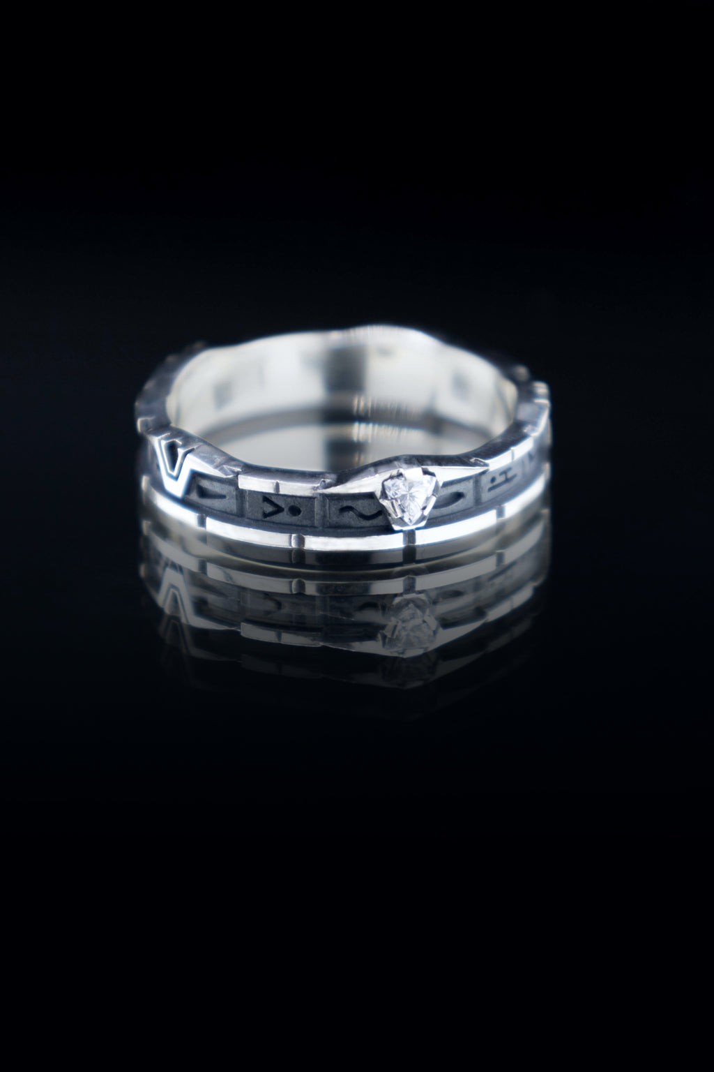 Star gateway ring Whole length pattern sterling silver with lab grown diamond